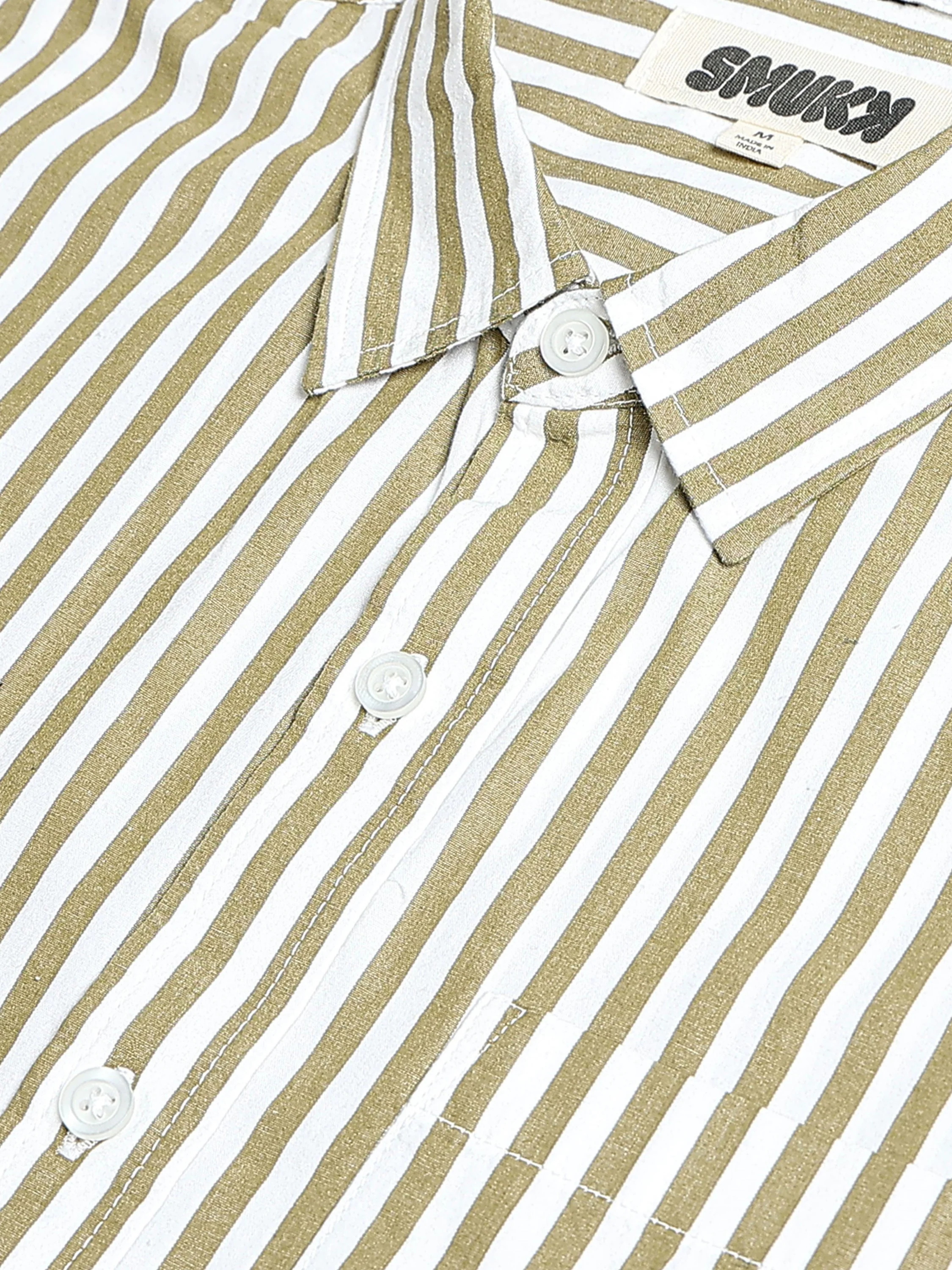 Men Olive & White Stripe Shirt - Image 4