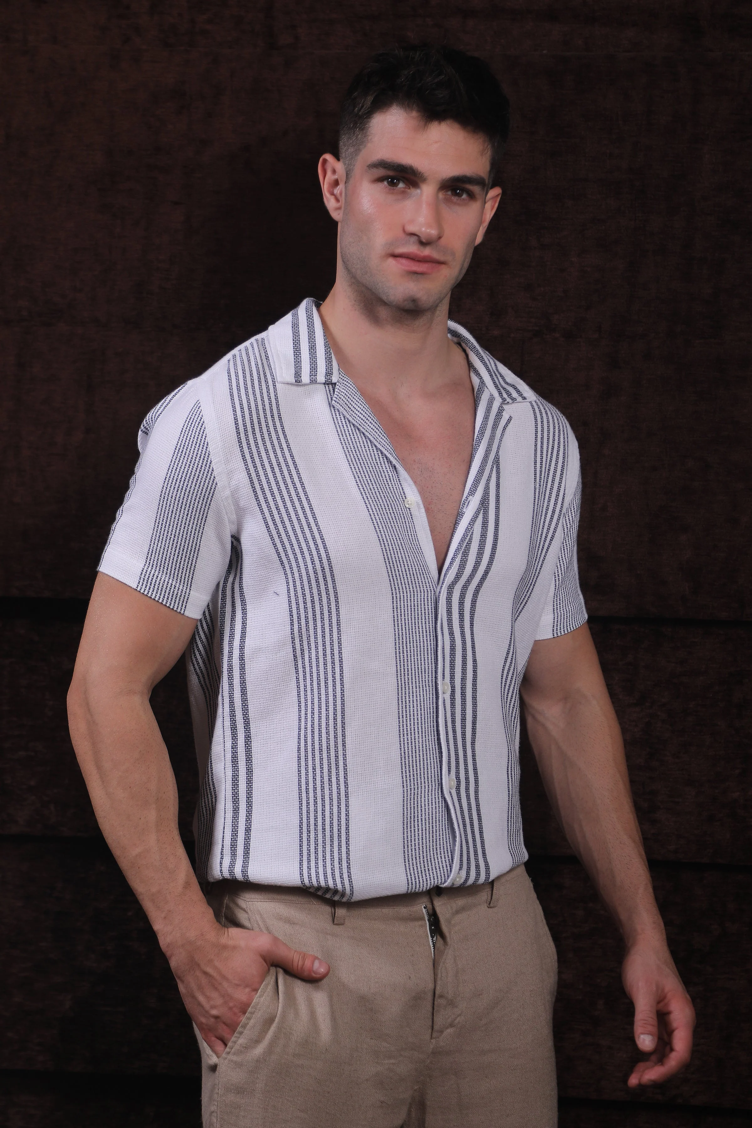 Men Olsen Dobby Striped Shirt White - Image 4
