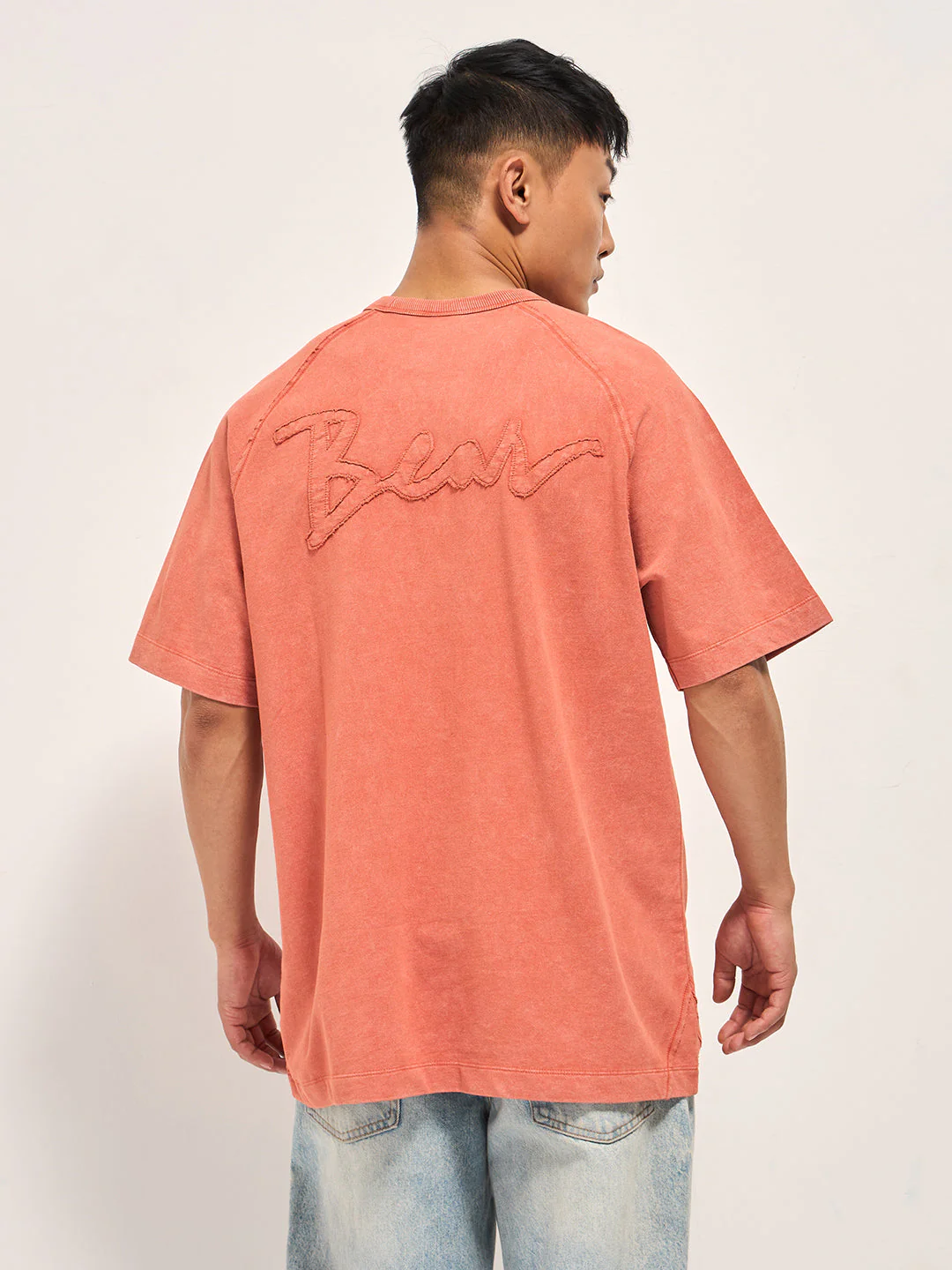 Men Orange Acid Wash Oversized T-Shirt - Image 3