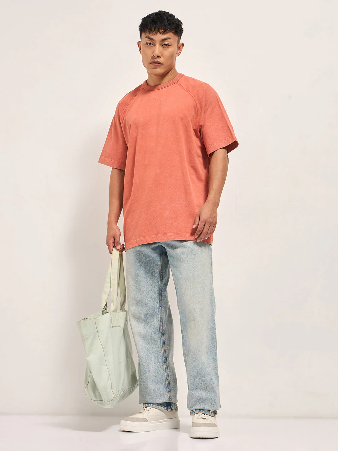 Men Orange Acid Wash Oversized T-Shirt - Image 4