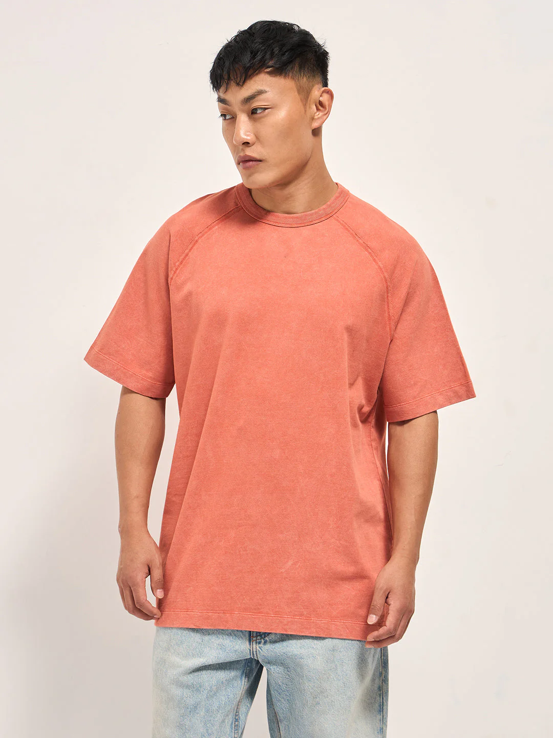 Men Orange Acid Wash Oversized T-Shirt - Image 6