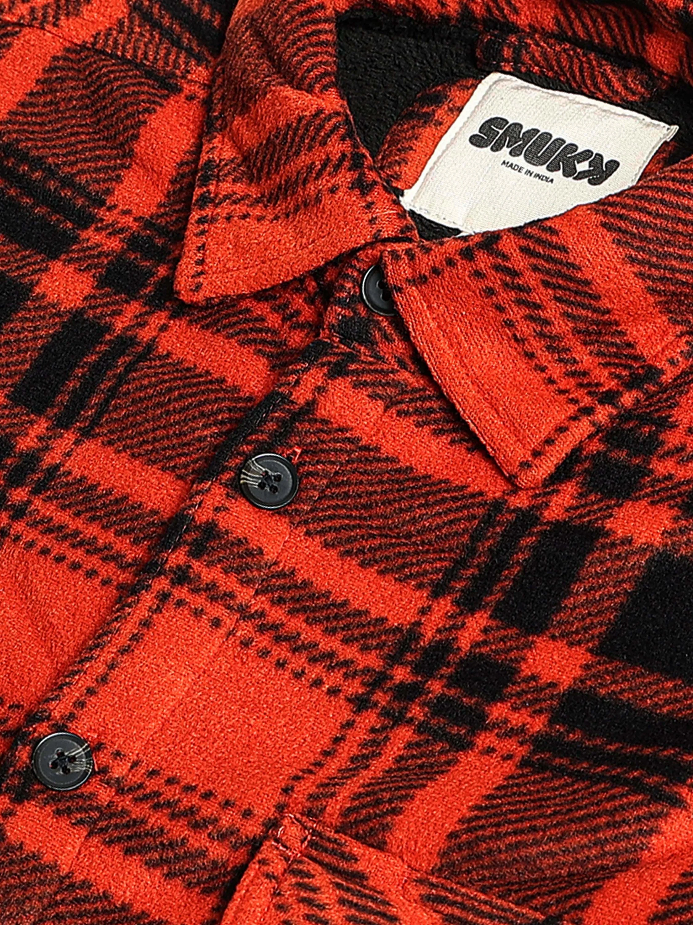 Men Orange Polar Fleece Shacket - Image 3