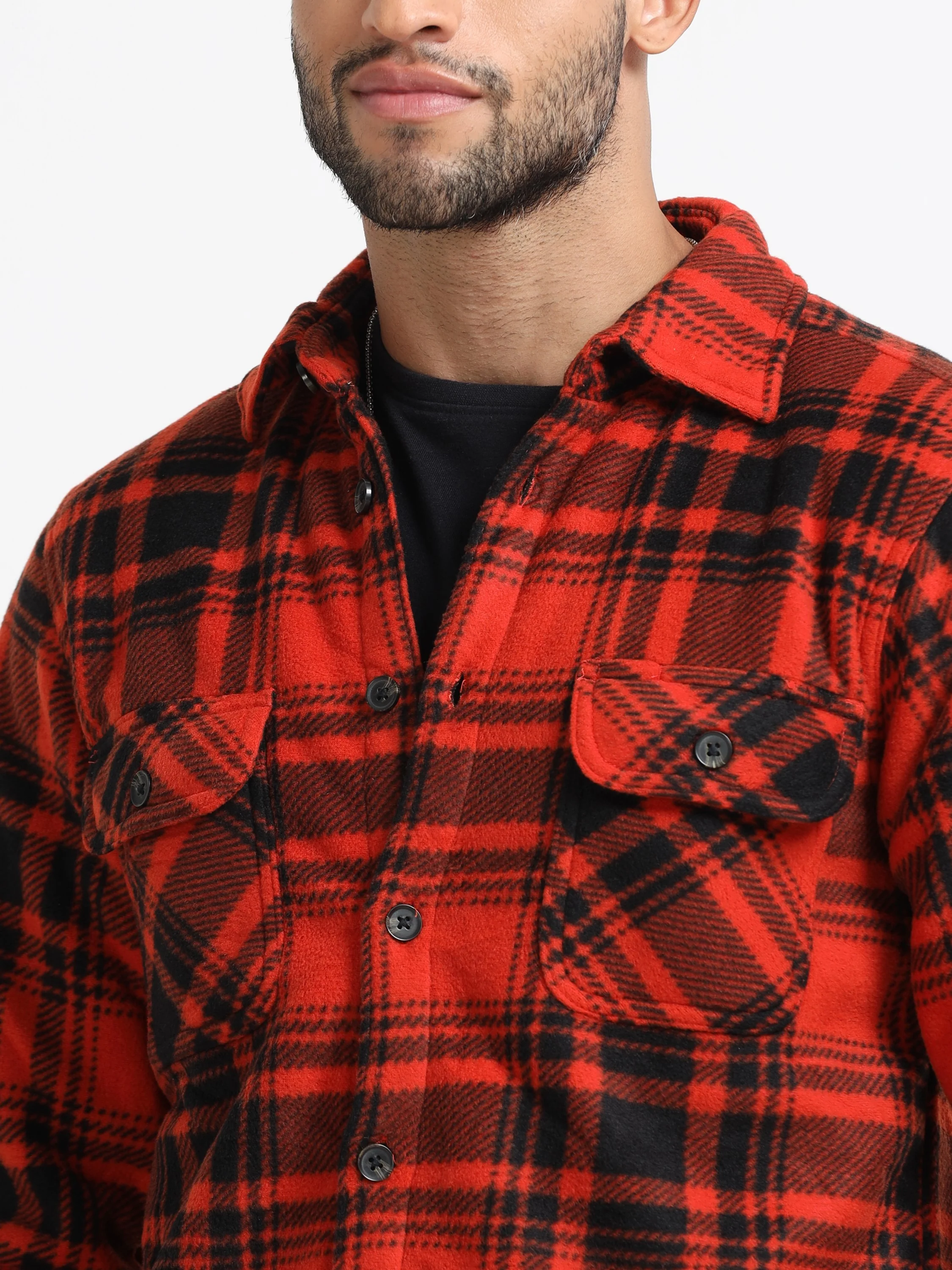 Men Orange Polar Fleece Shacket - Image 4