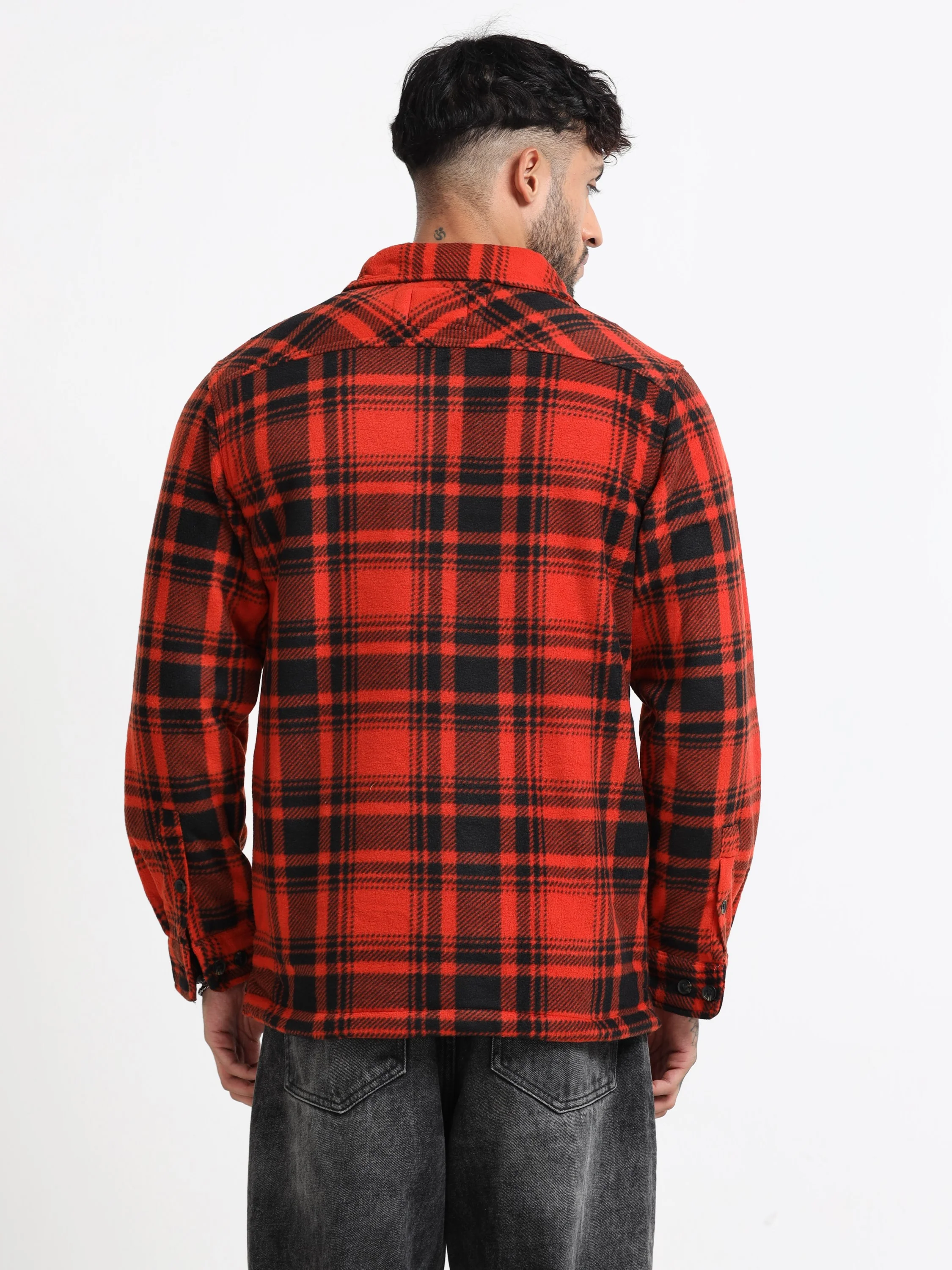 Men Orange Polar Fleece Shacket - Image 5