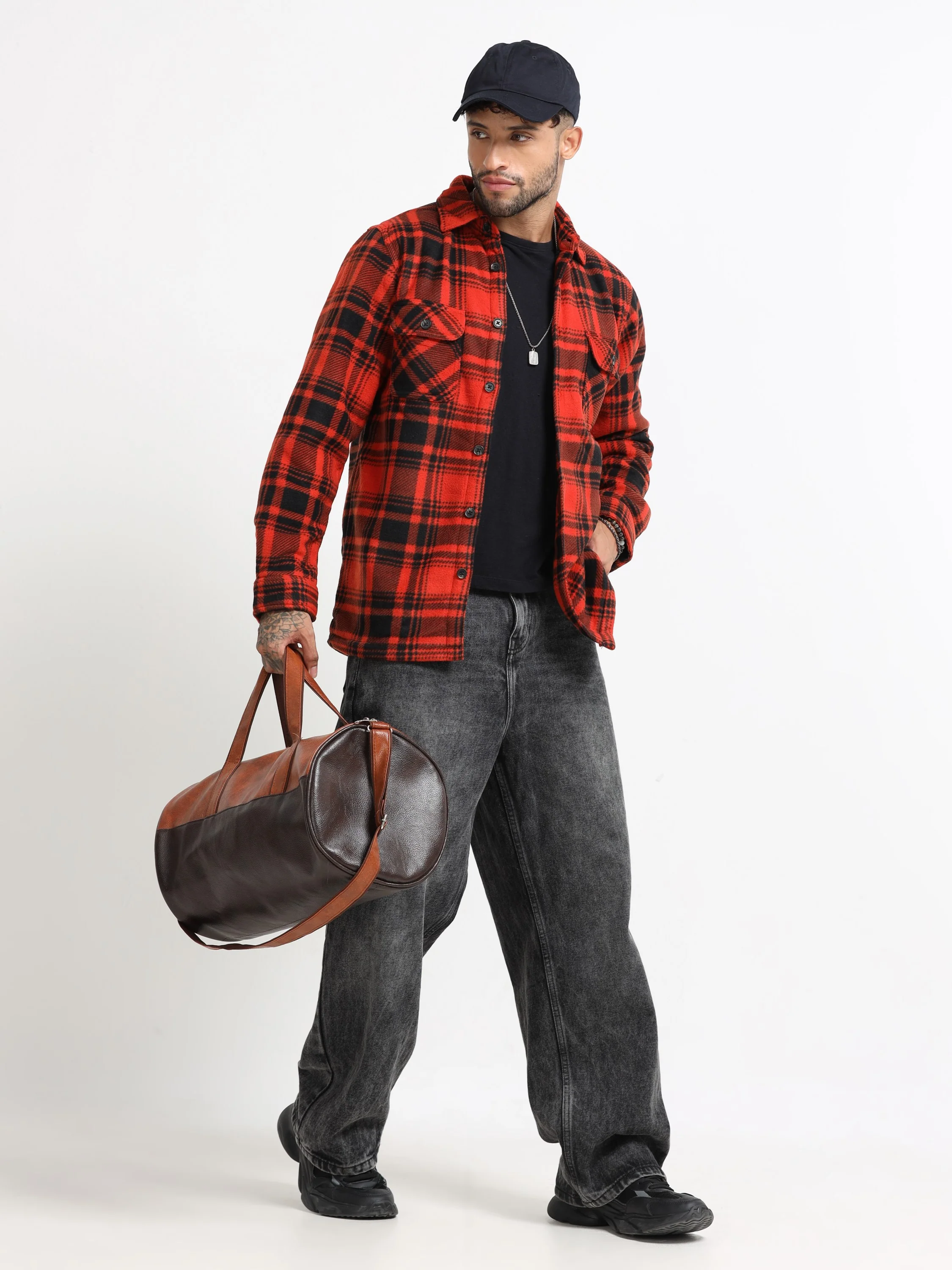 Men Orange Polar Fleece Shacket - Image 9