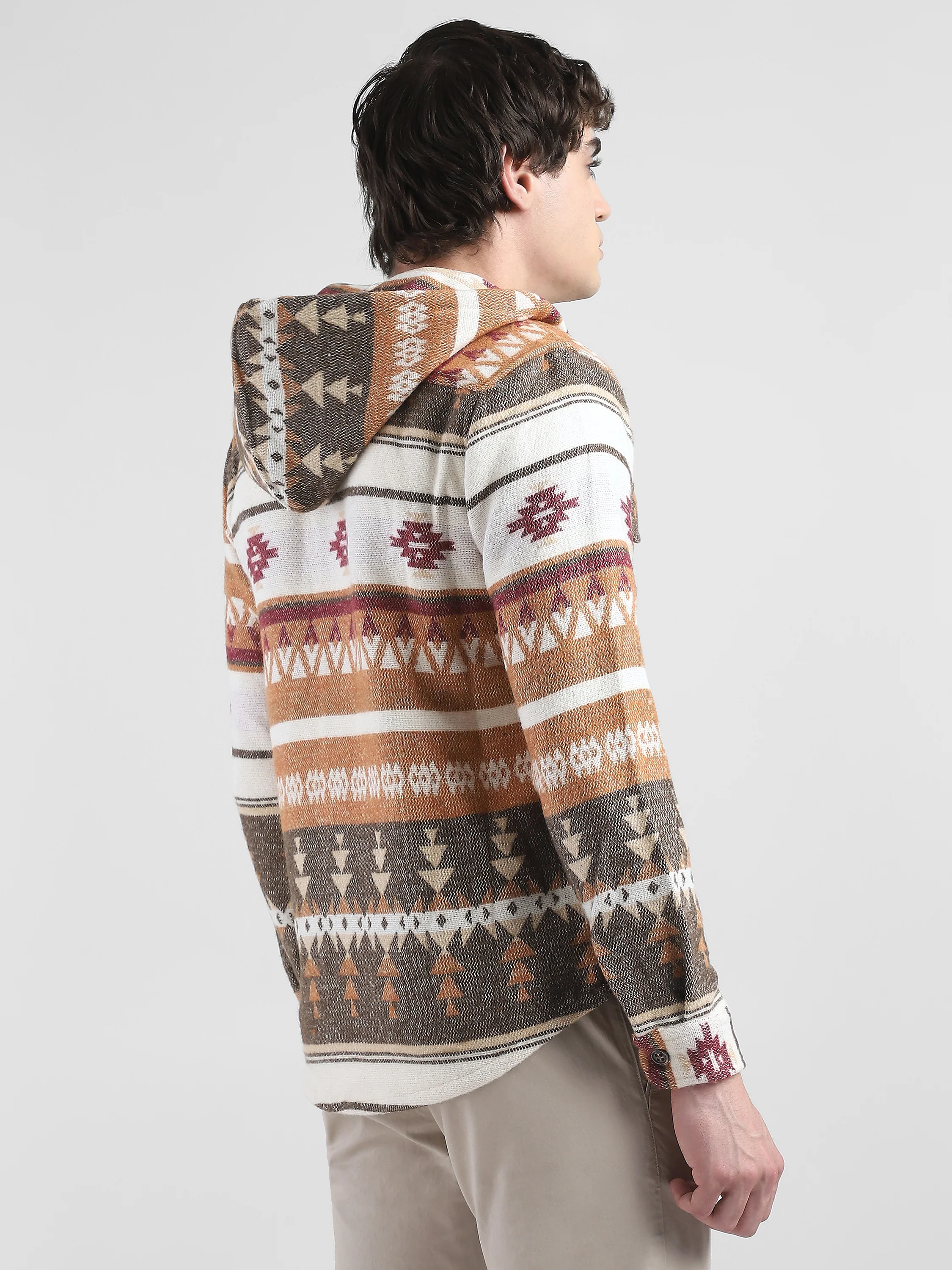 Men Orange Brown Comfort Fit Shacket - Image 2