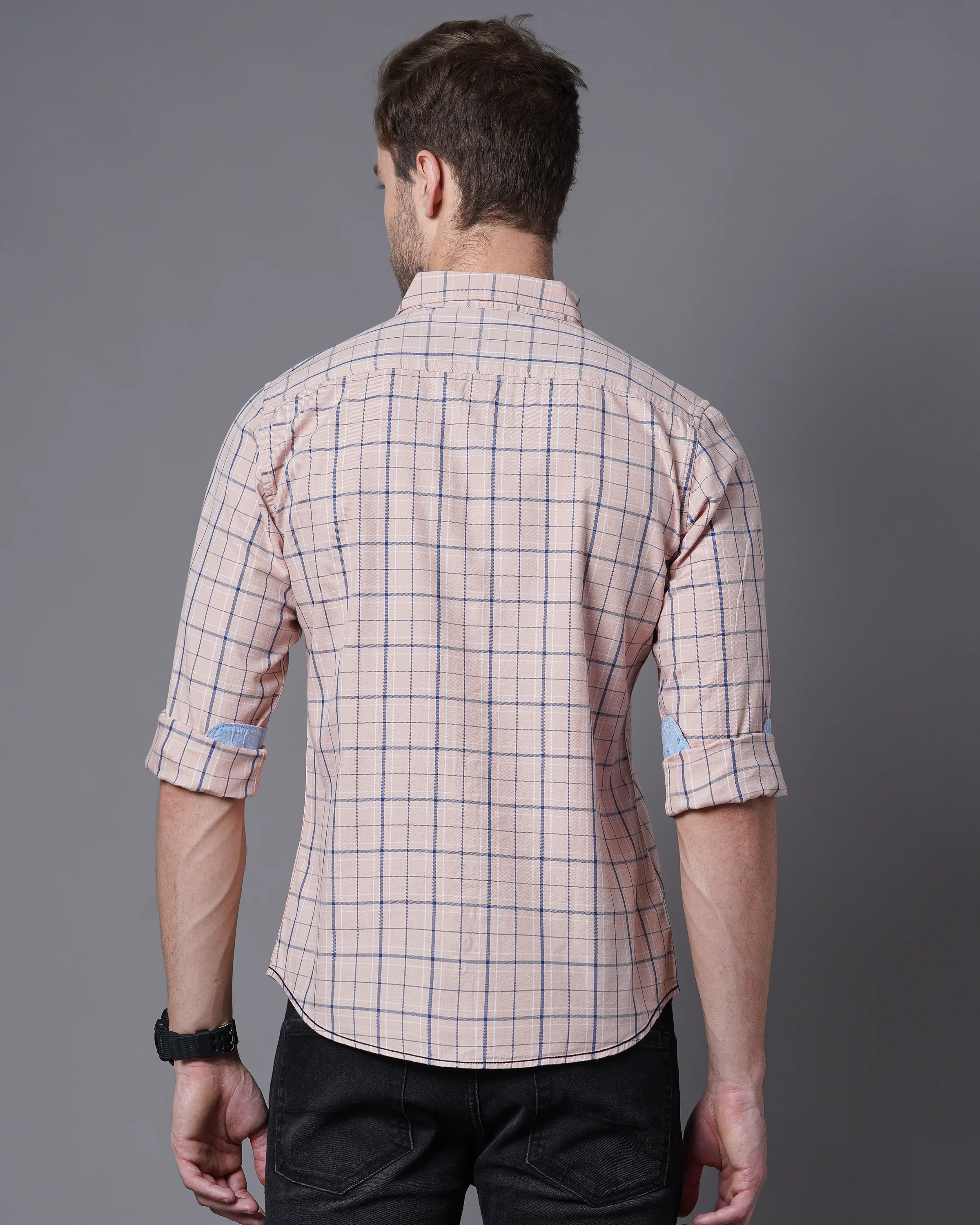 Men Orange Checked Shirt - Image 2