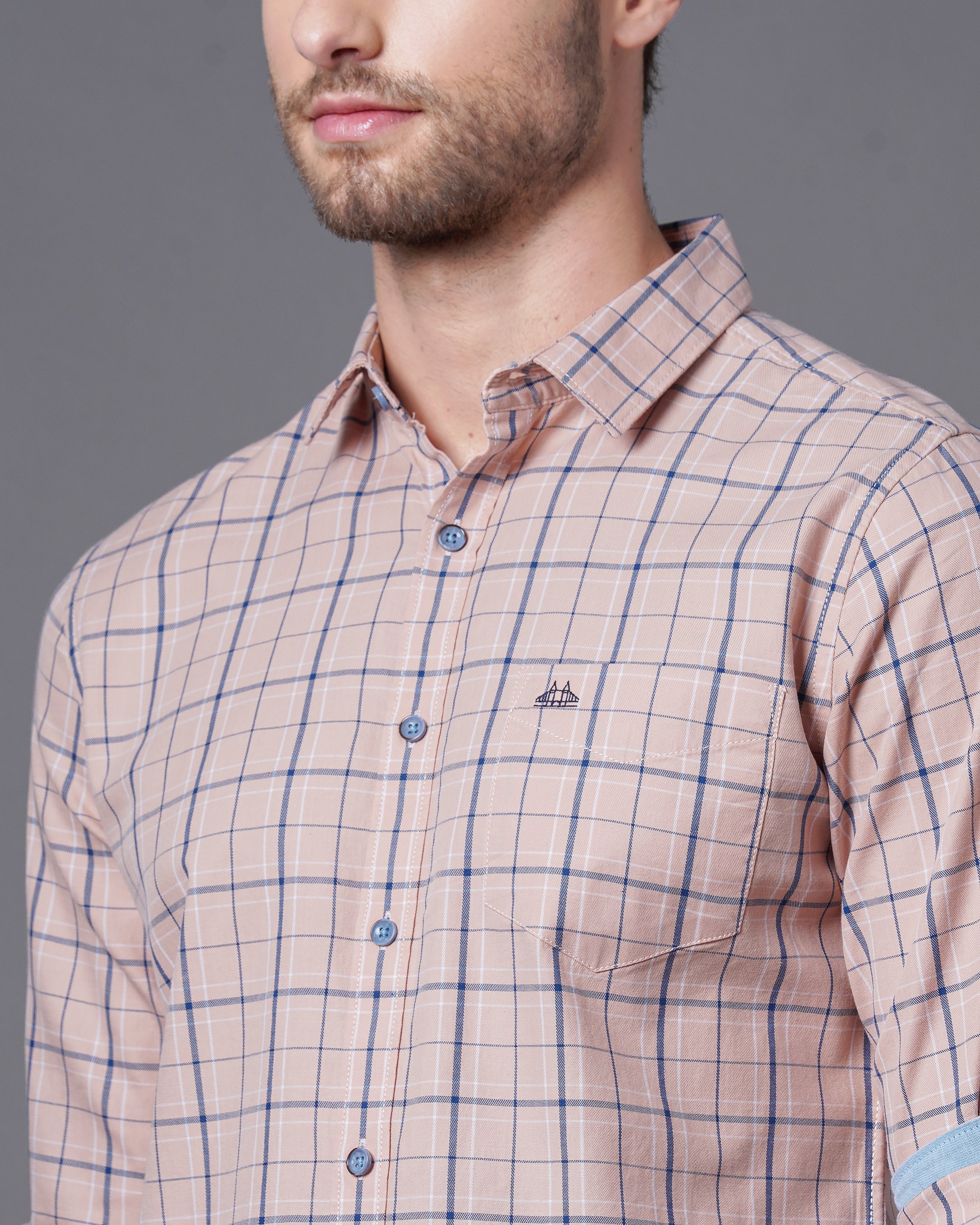 Men Orange Checked Shirt - Image 3