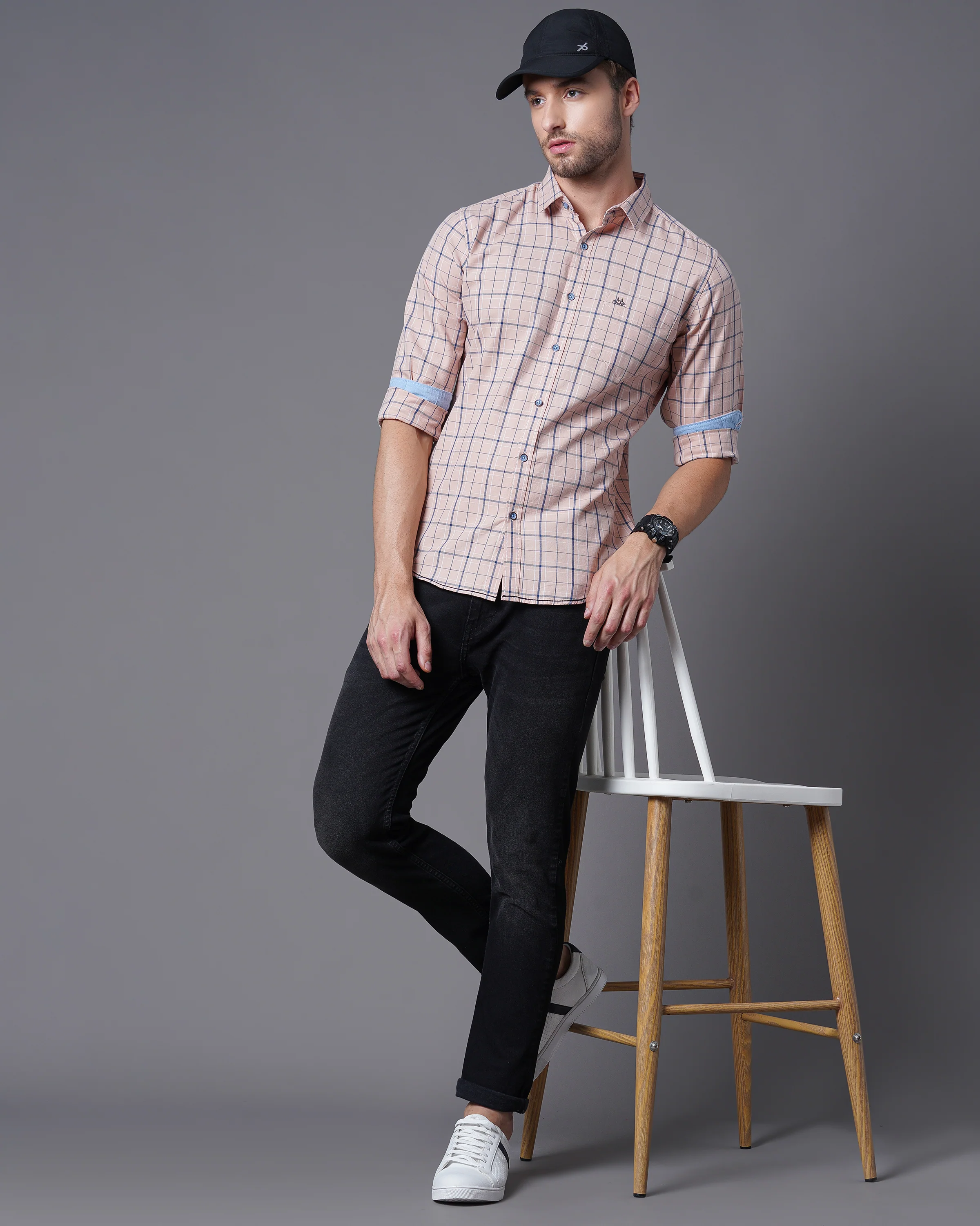 Men Orange Checked Shirt - Image 5
