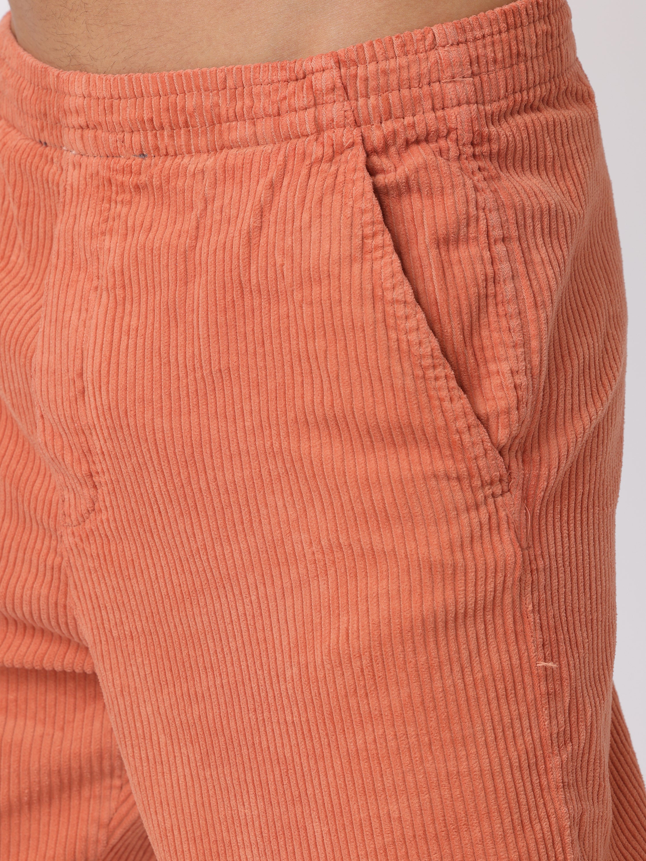 Men Orange Comfort Fit Corduroy Joggers - Image 6