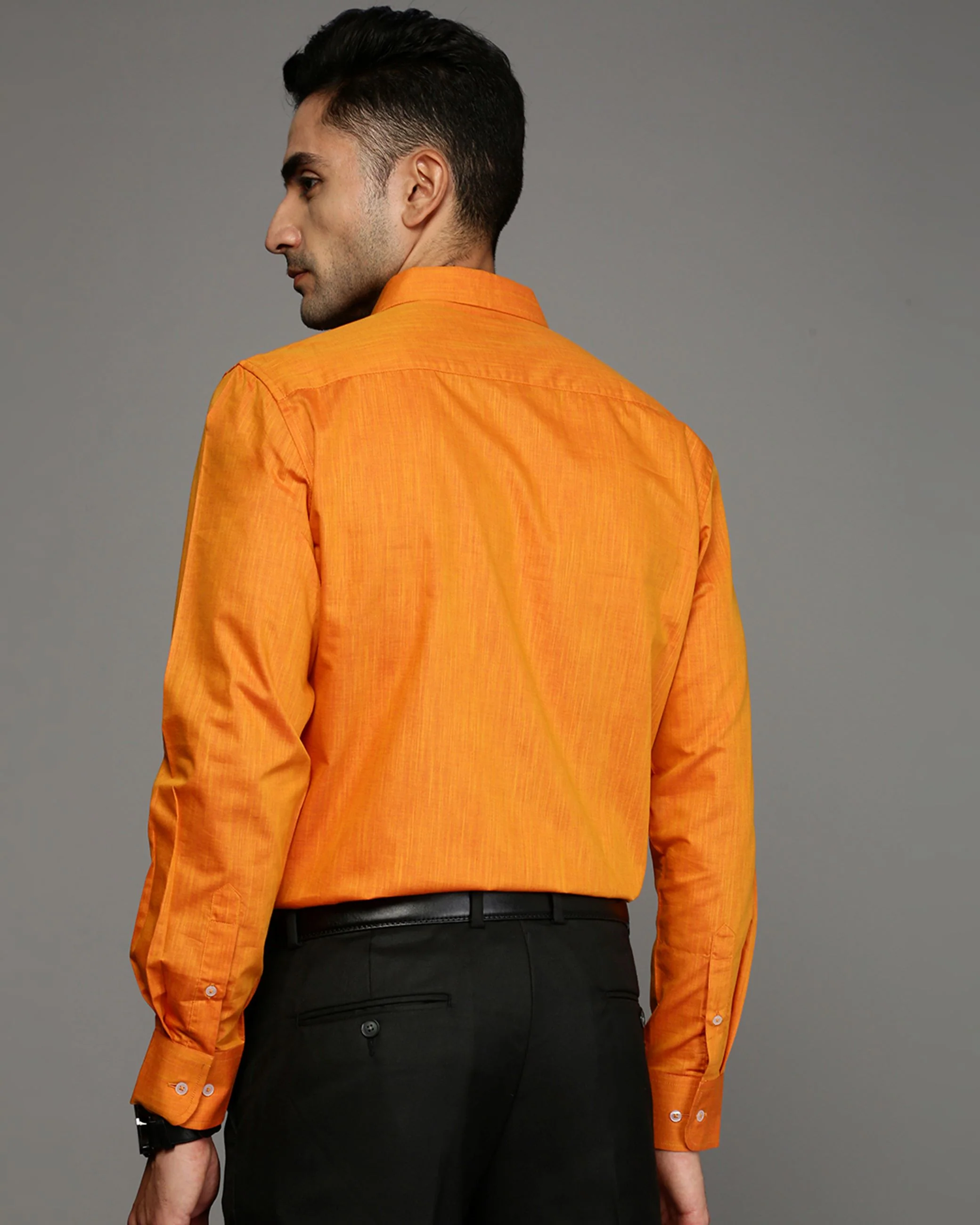Men Orange Cotton Blend Slim Shirt - Image 4