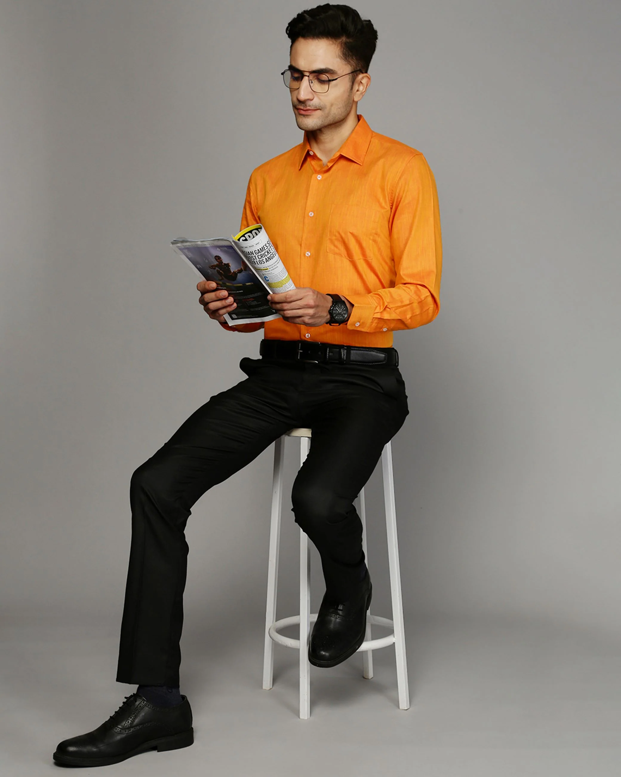 Men Orange Cotton Blend Slim Shirt - Image 5