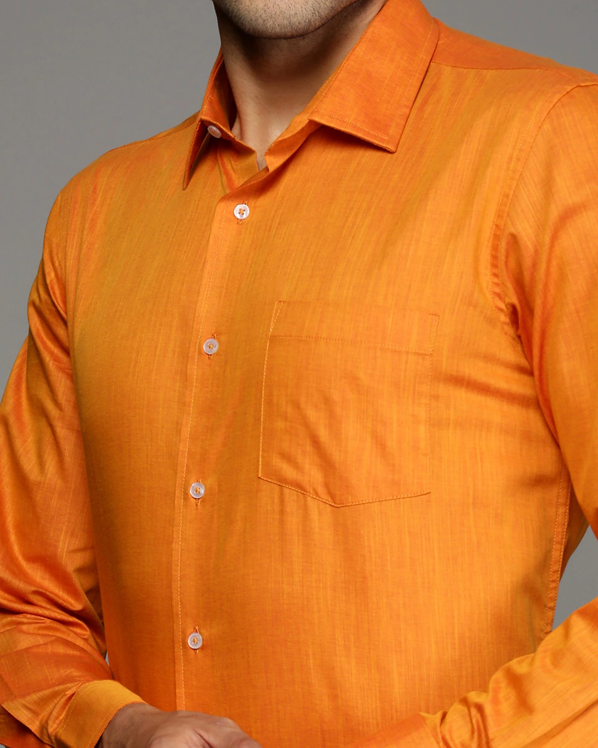 Men Orange Cotton Blend Slim Shirt - Image 6
