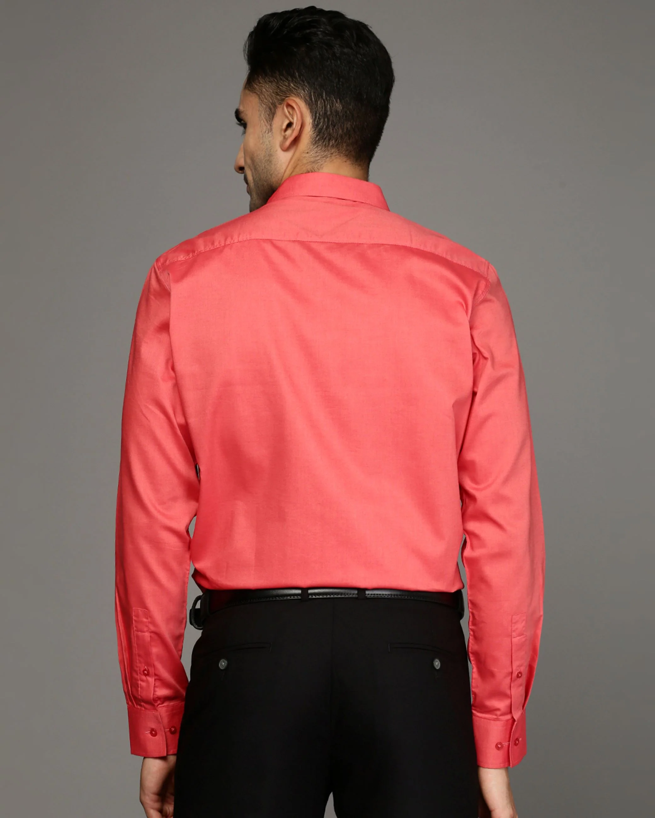Men Orange Cotton Blend Slim Shirt - Image 4