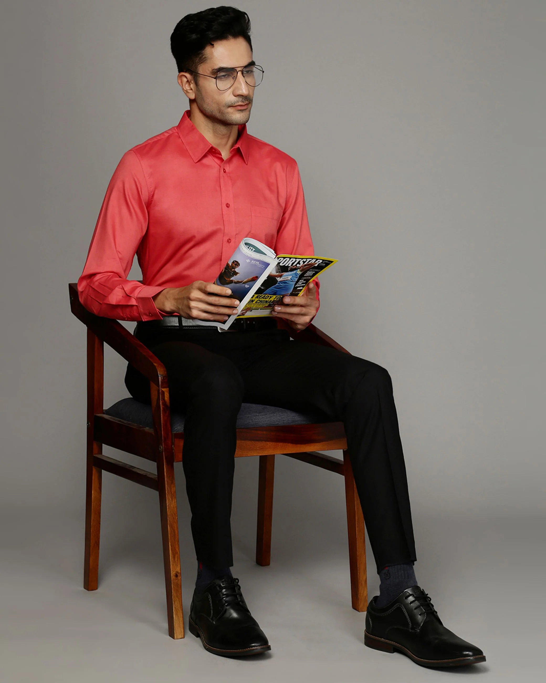 Men Orange Cotton Blend Slim Shirt - Image 5
