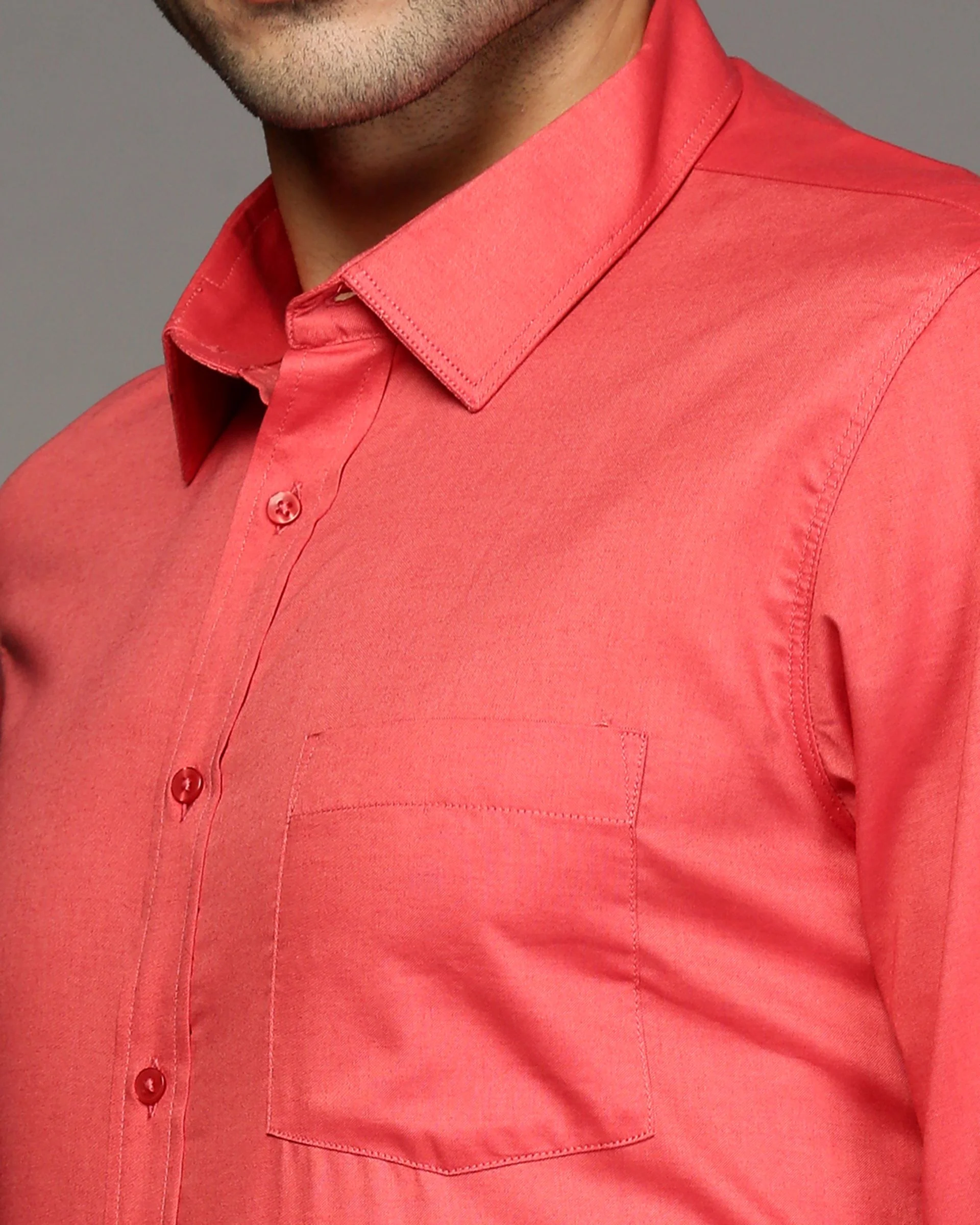 Men Orange Cotton Blend Slim Shirt - Image 6