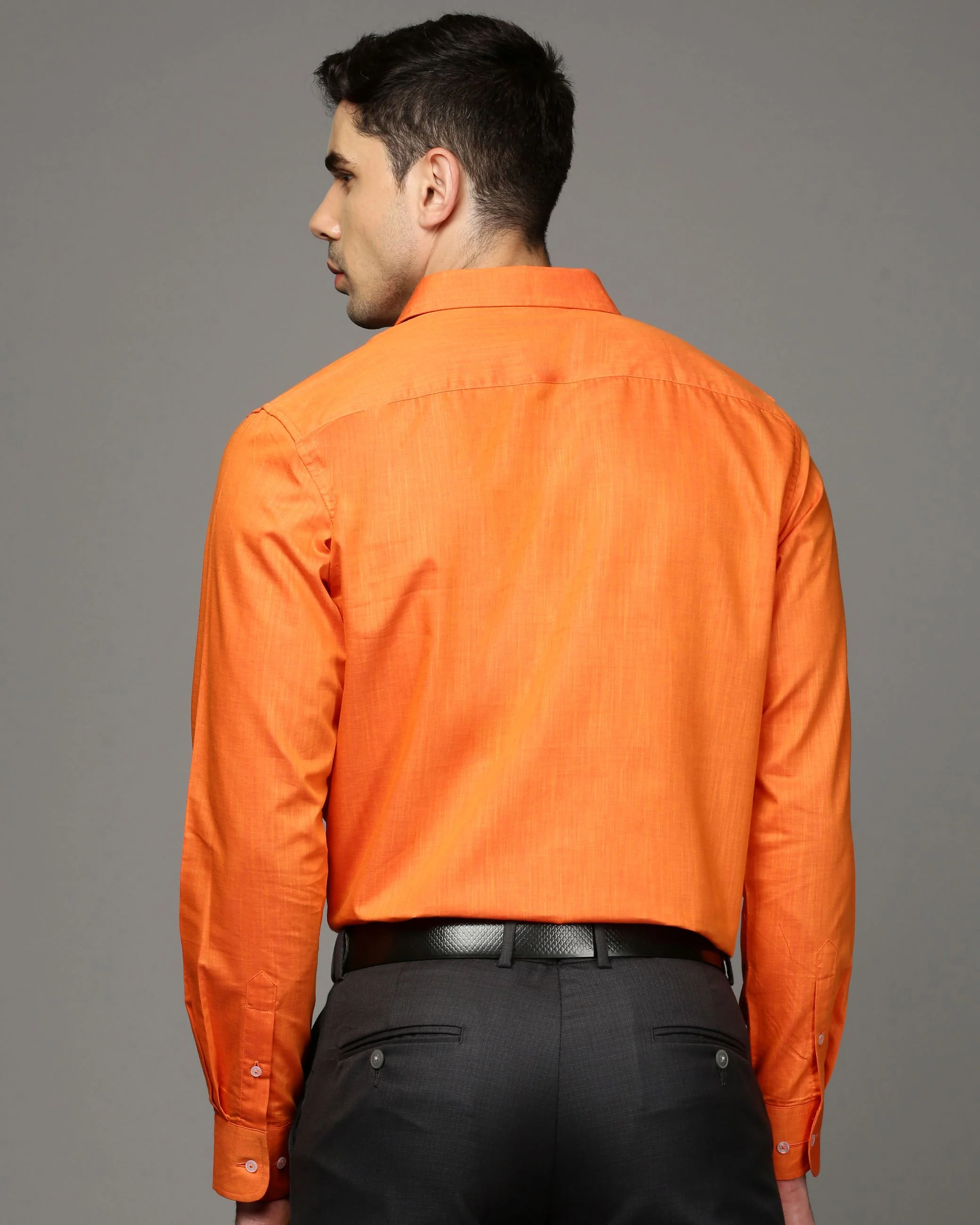 Men Orange Cotton Blend Slim Shirt - Image 4