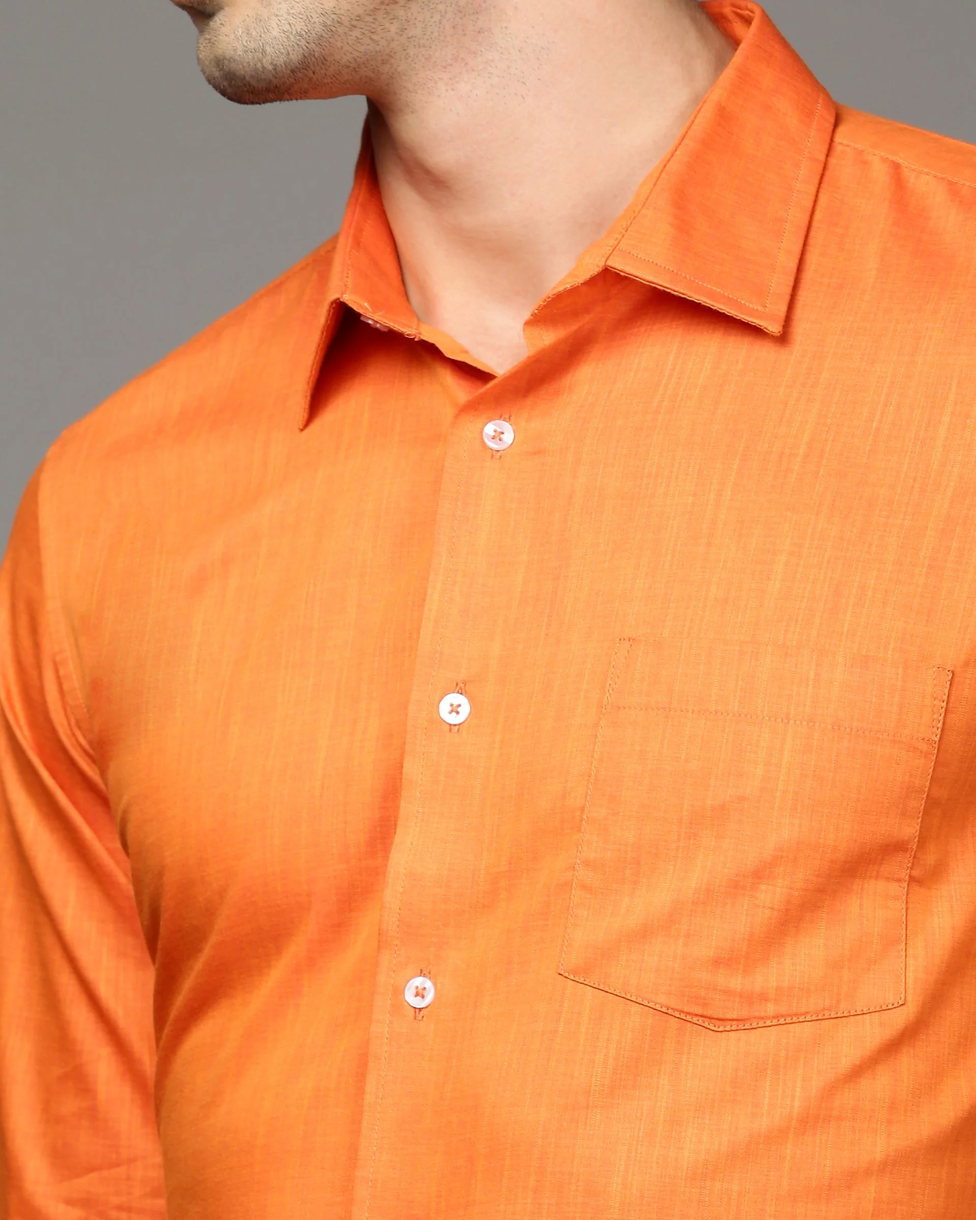 Men Orange Cotton Blend Slim Shirt - Image 6