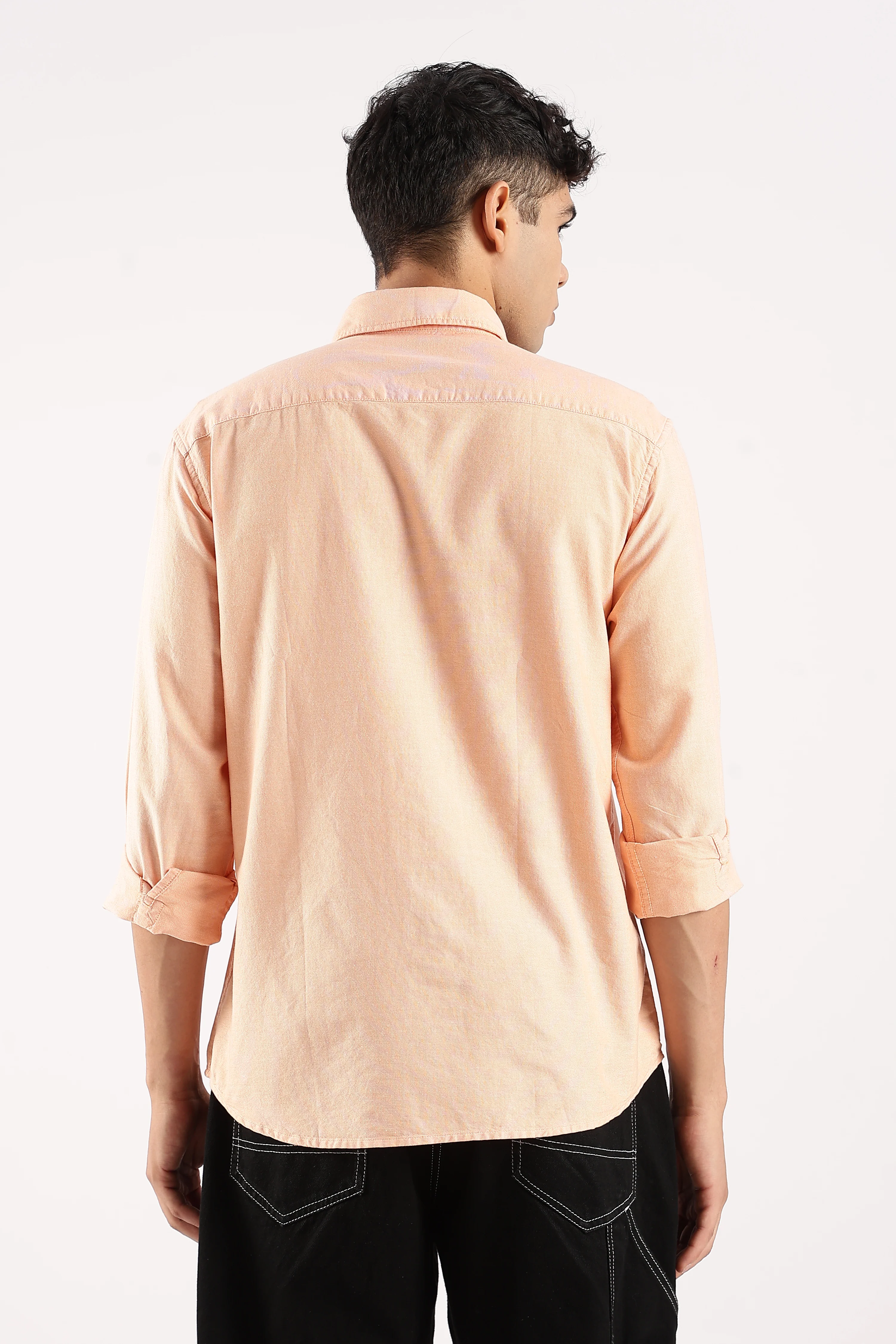 Men Orange Cotton Oxford Shirt - Image 3