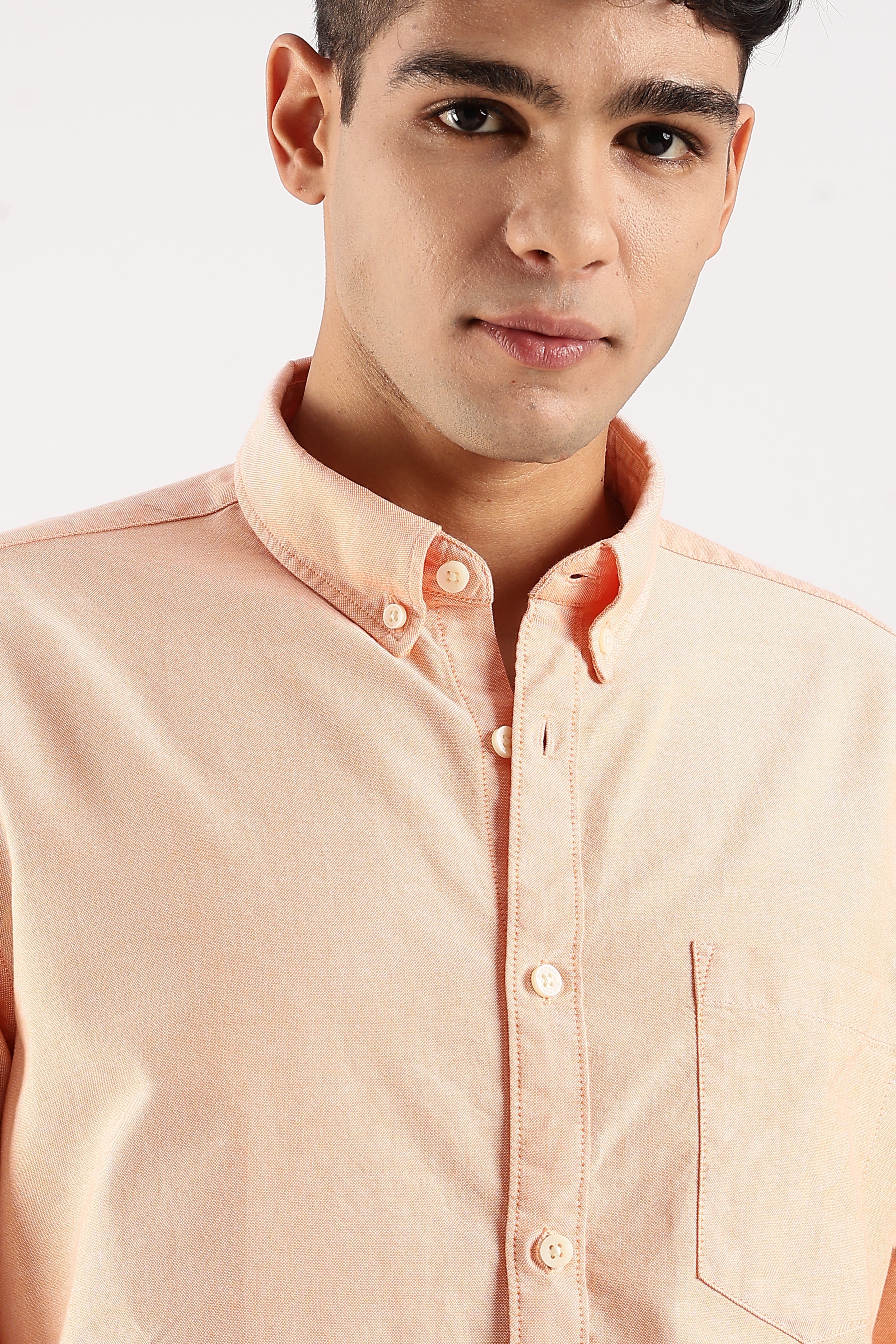 Men Orange Cotton Oxford Shirt - Image 5