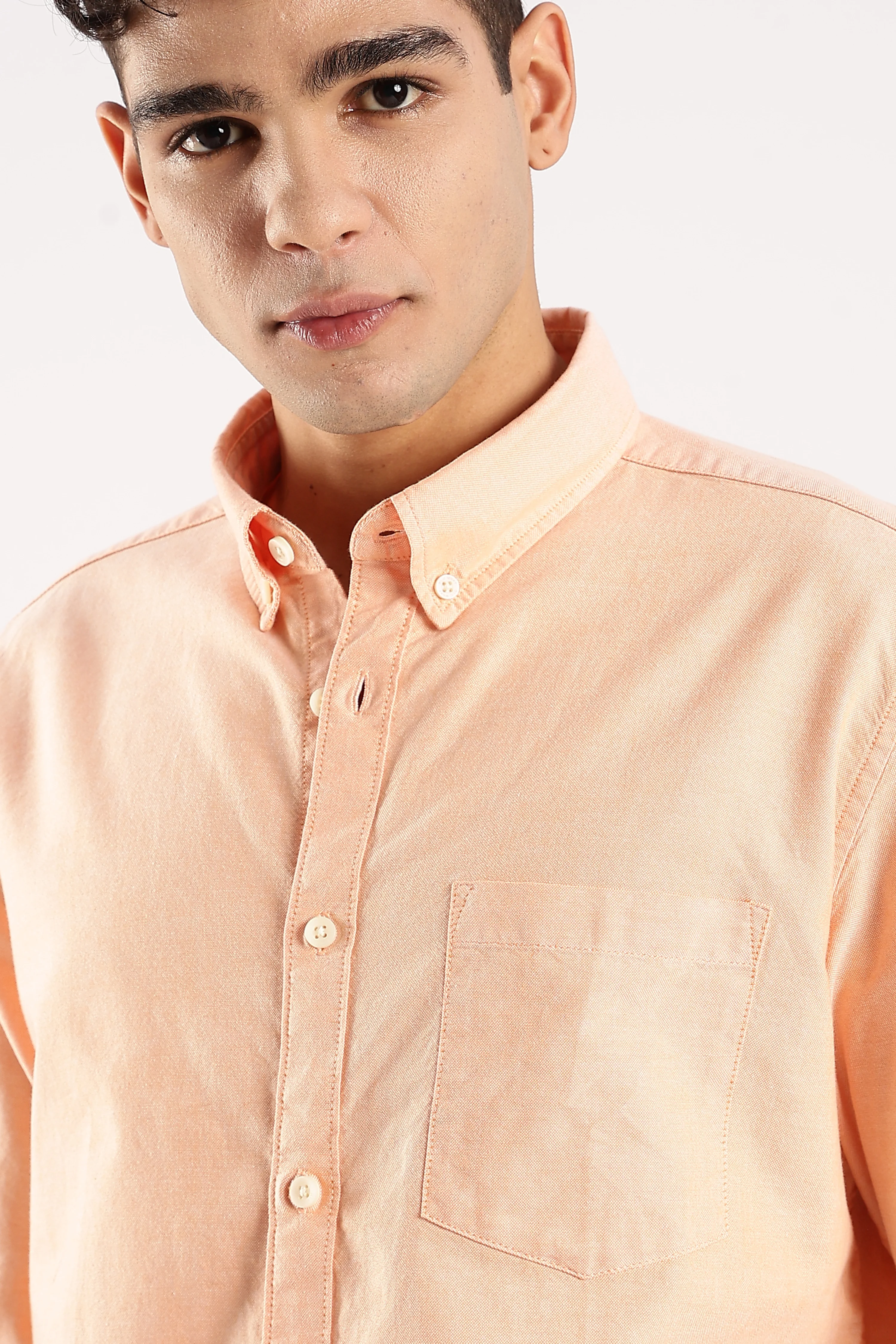Men Orange Cotton Oxford Shirt - Image 6