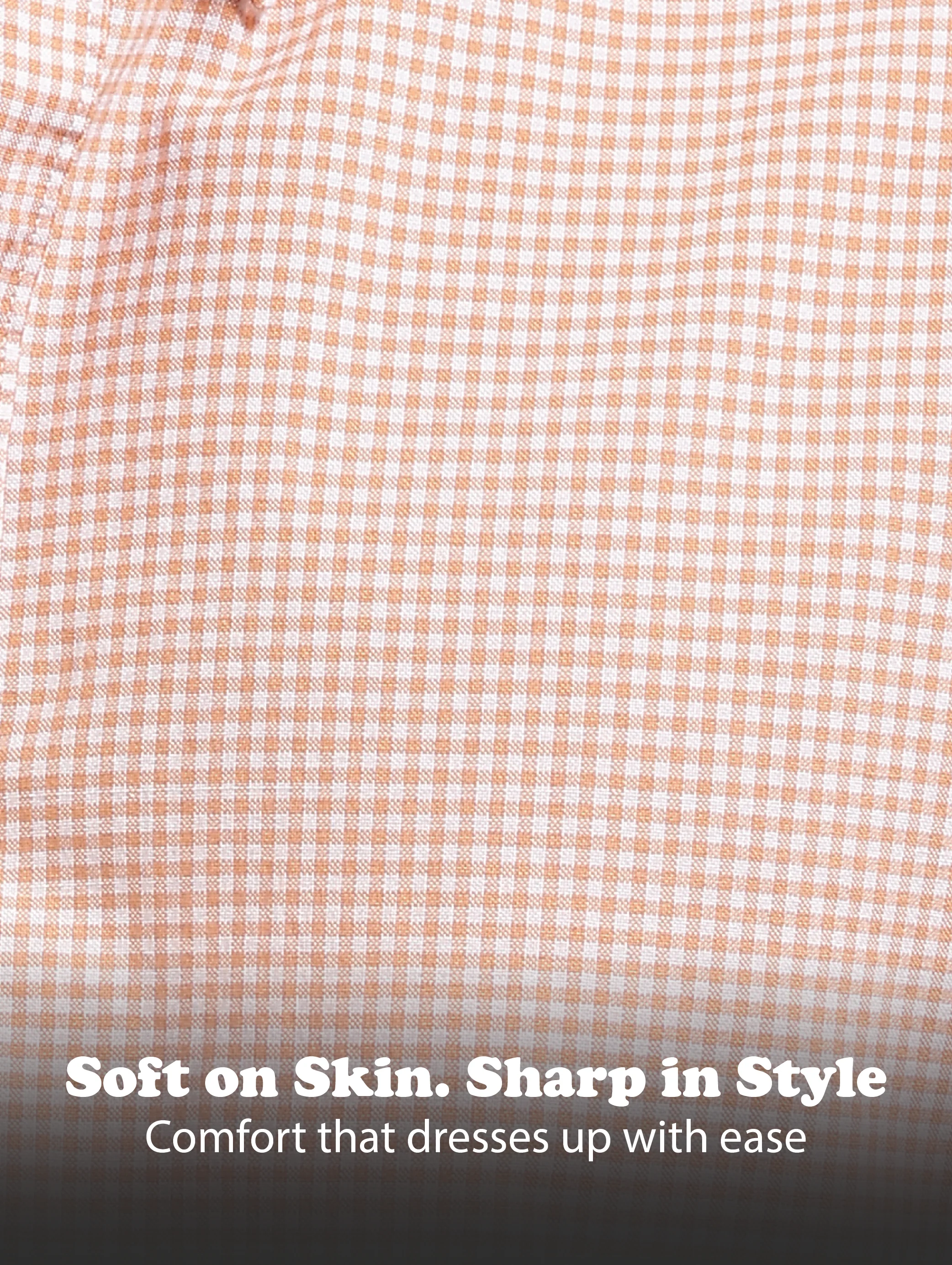 Men Orange Cotton Oxford Slim Fit Mini Checks Shirt - Image 12
