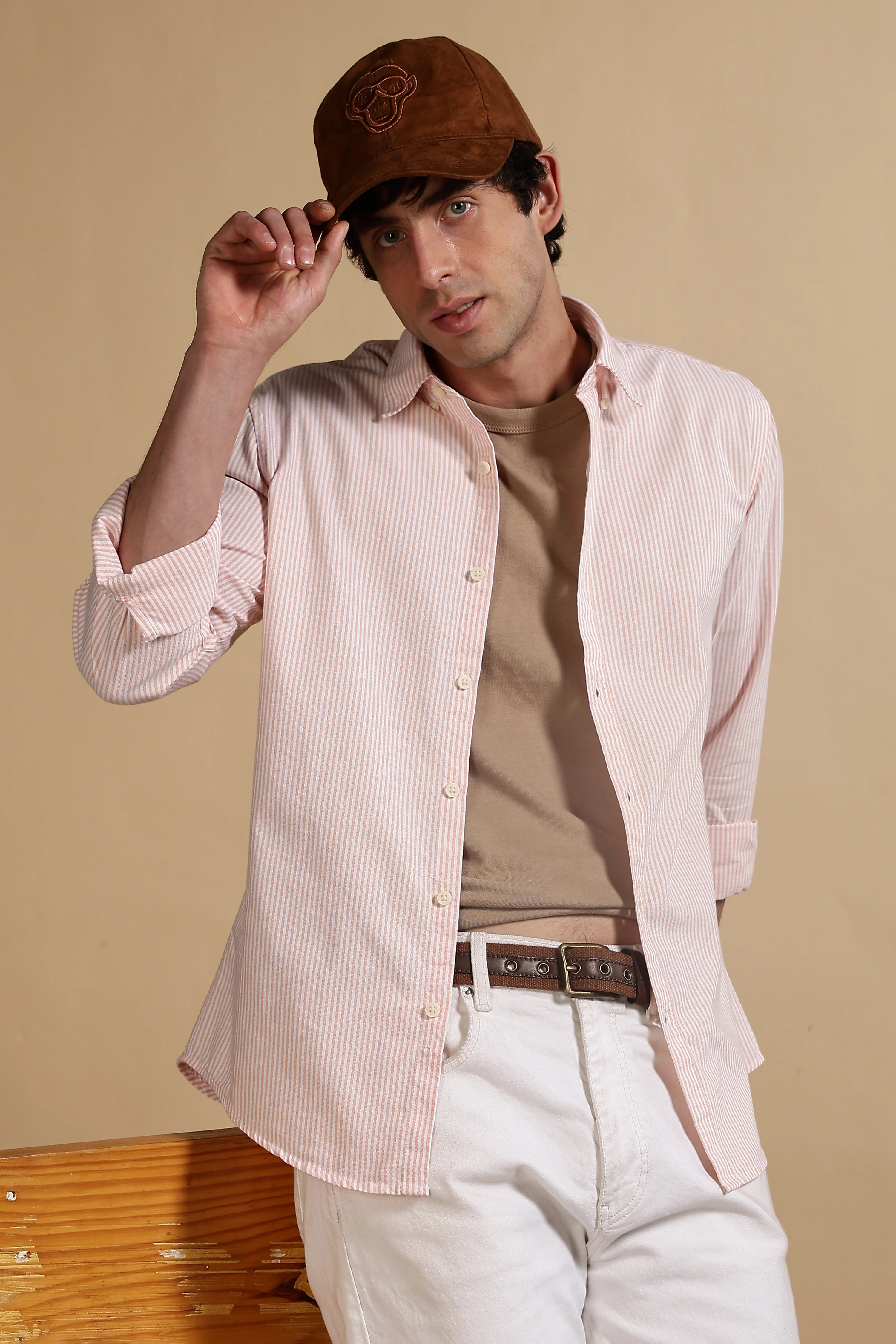 Men Orange Cotton Oxford Slim Fit Striped Shirt - Image 12