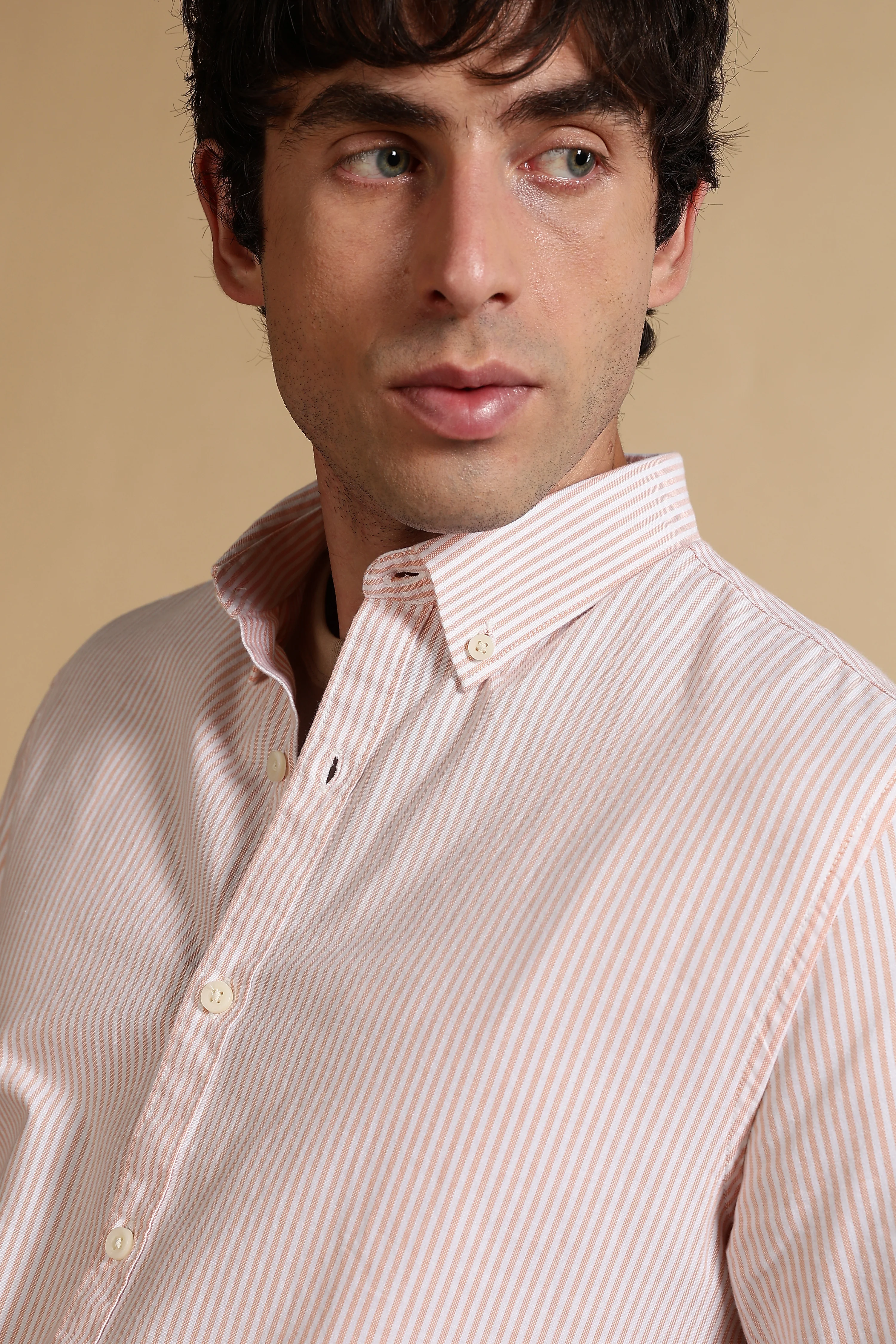 Men Orange Cotton Oxford Slim Fit Striped Shirt - Image 8