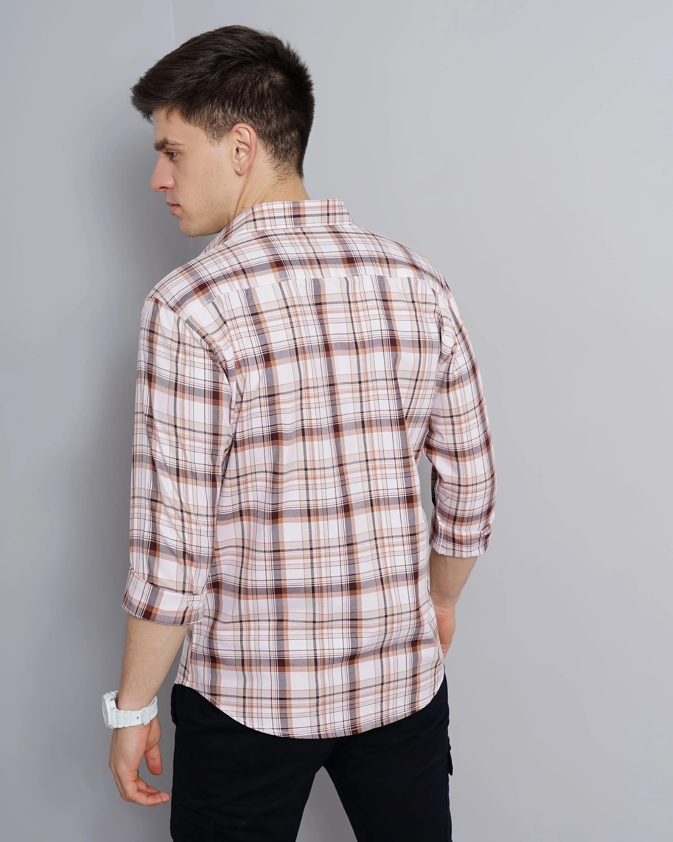 Men Orange Cotton Slim Shirt - Image 3