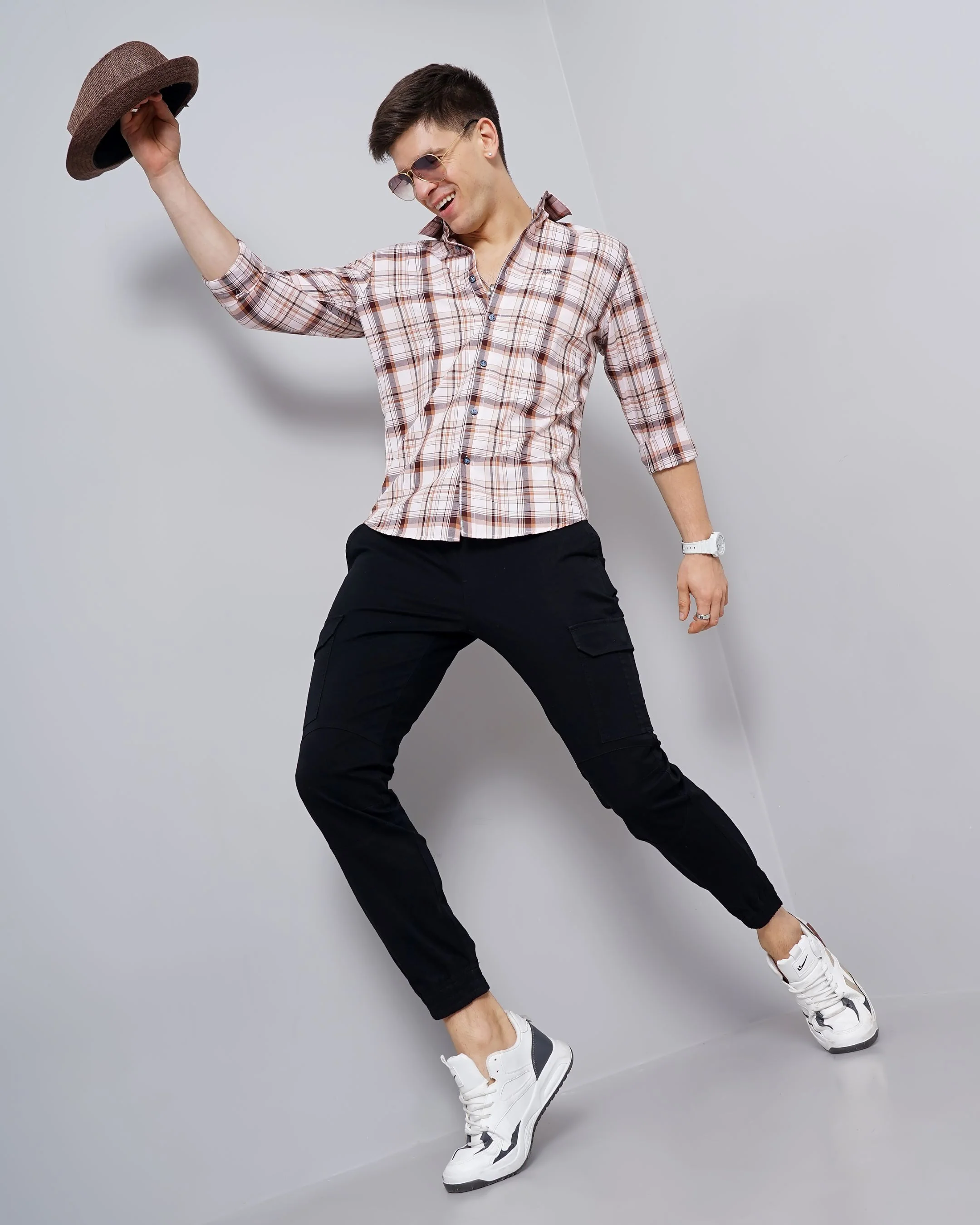 Men Orange Cotton Slim Shirt - Image 5