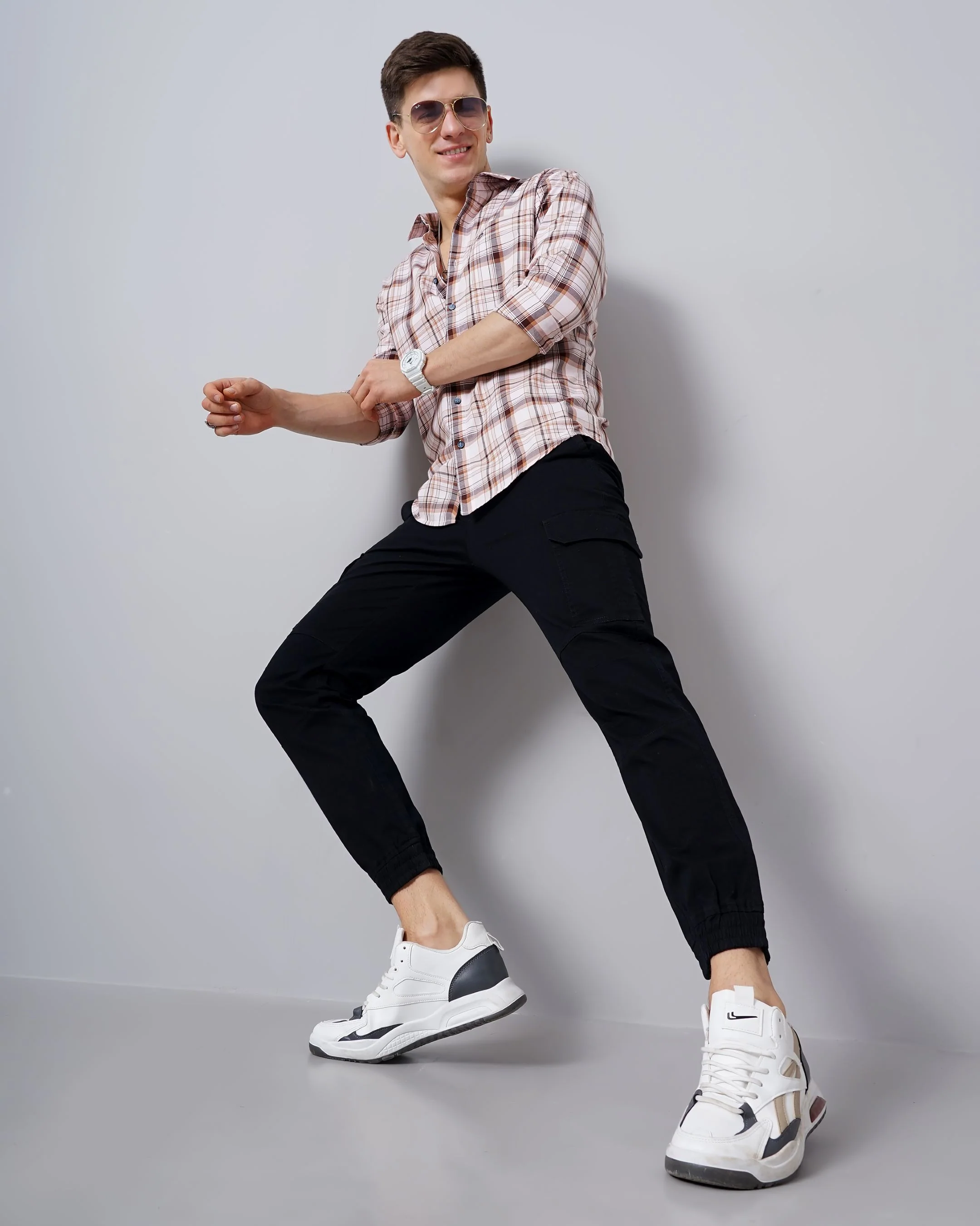 Men Orange Cotton Slim Shirt - Image 6