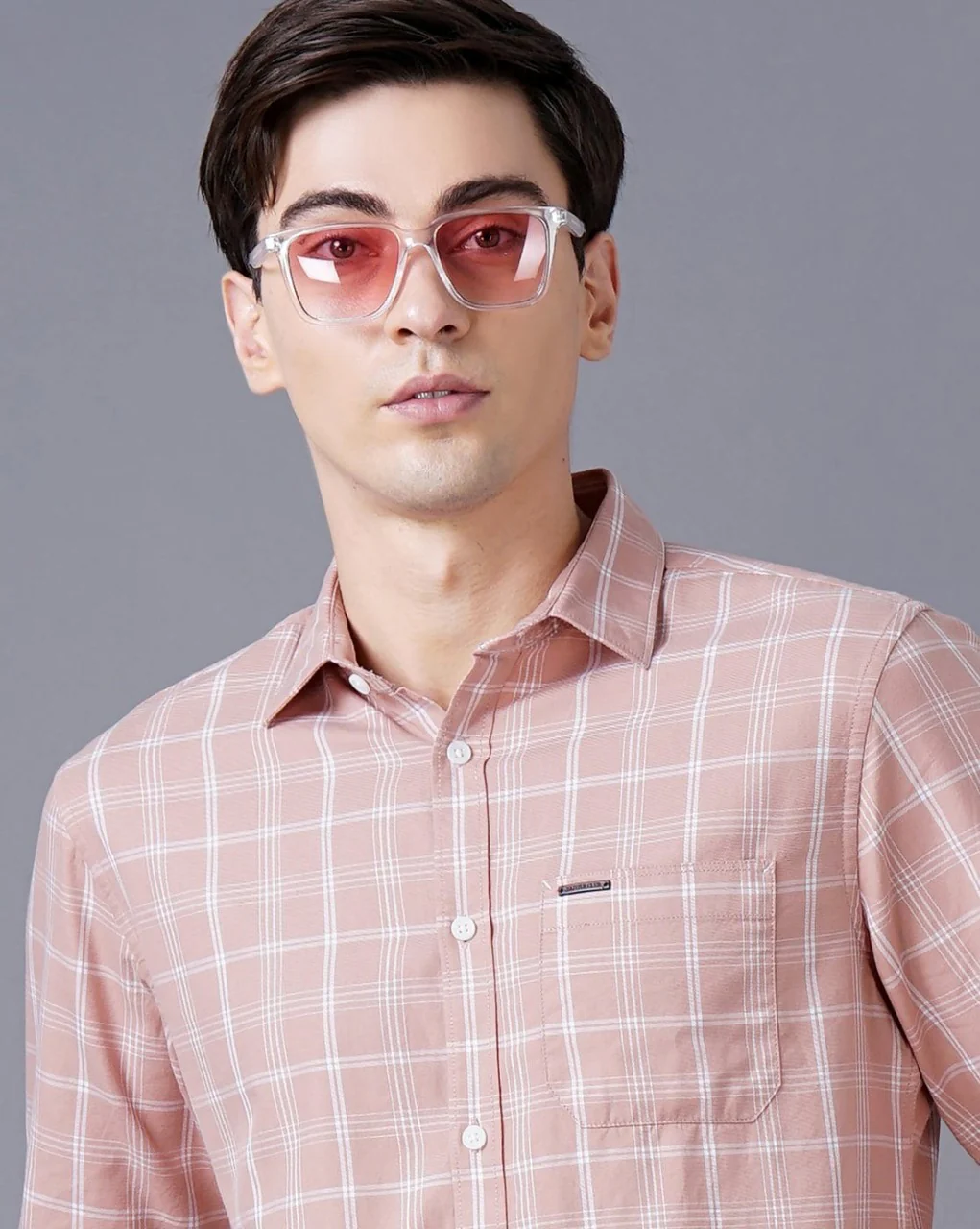 Men Orange Cotton Slim Shirt - Image 3