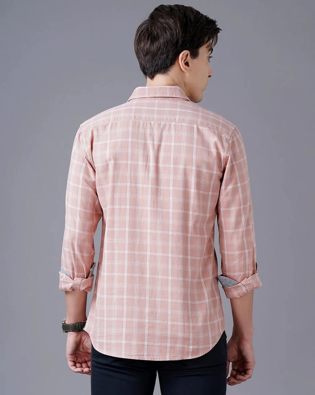 Men Orange Cotton Slim Shirt - Image 5
