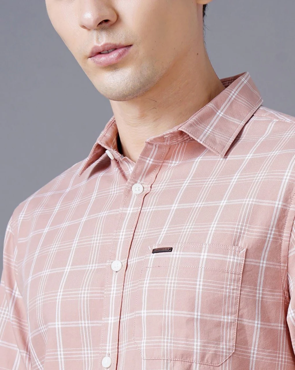 Men Orange Cotton Slim Shirt - Image 6