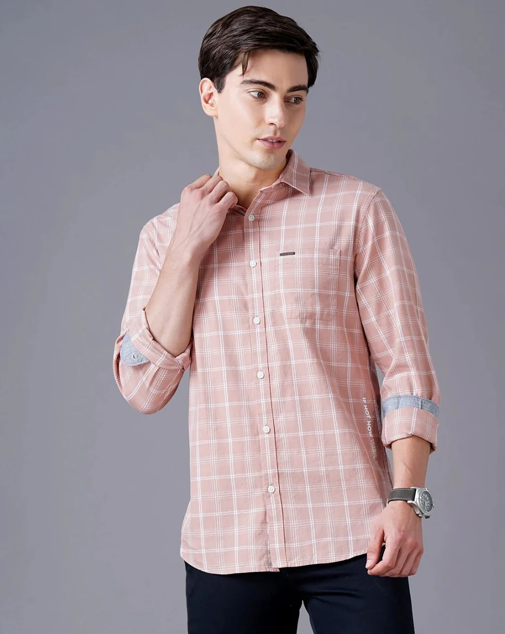 Men Orange Cotton Slim Shirt - Image 7