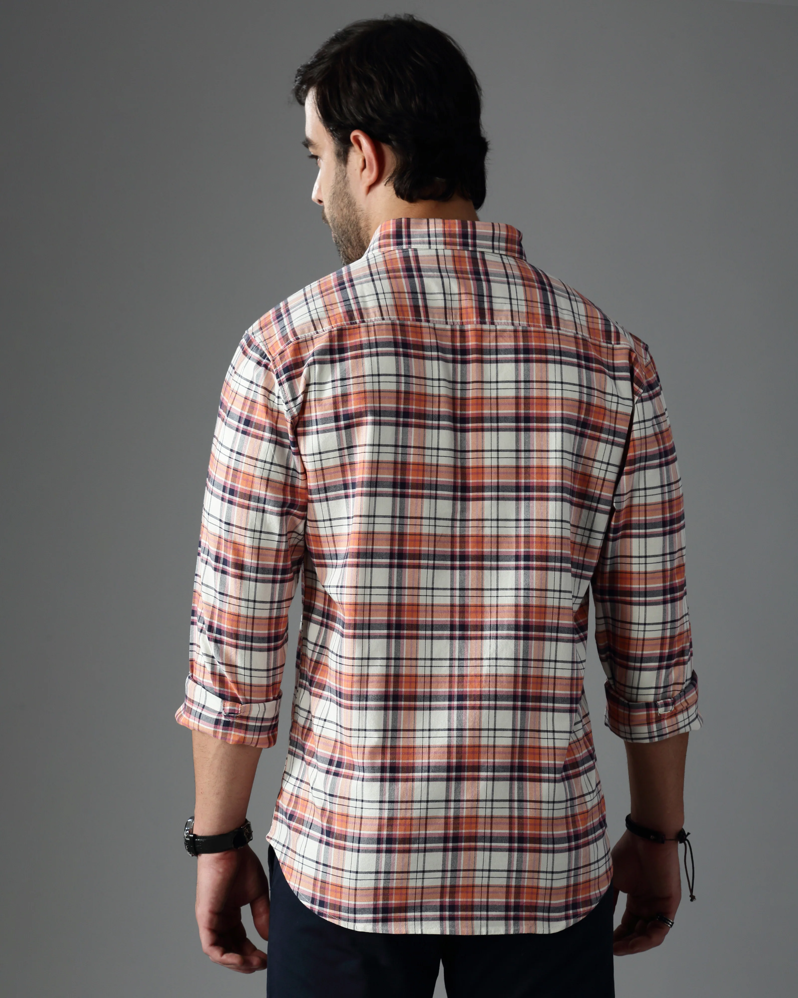 Men Orange Cotton Slim Shirt - Image 3