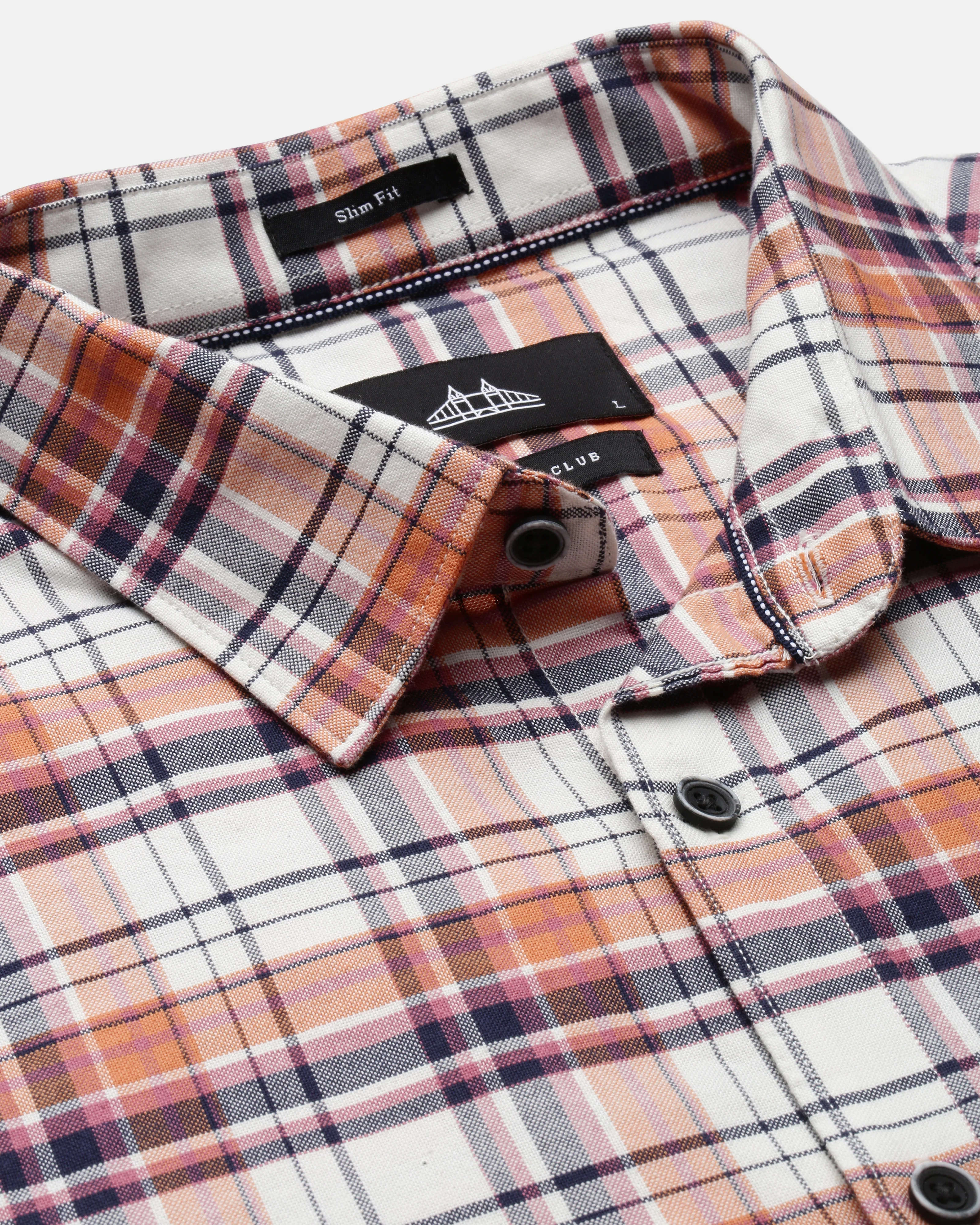 Men Orange Cotton Slim Shirt - Image 4