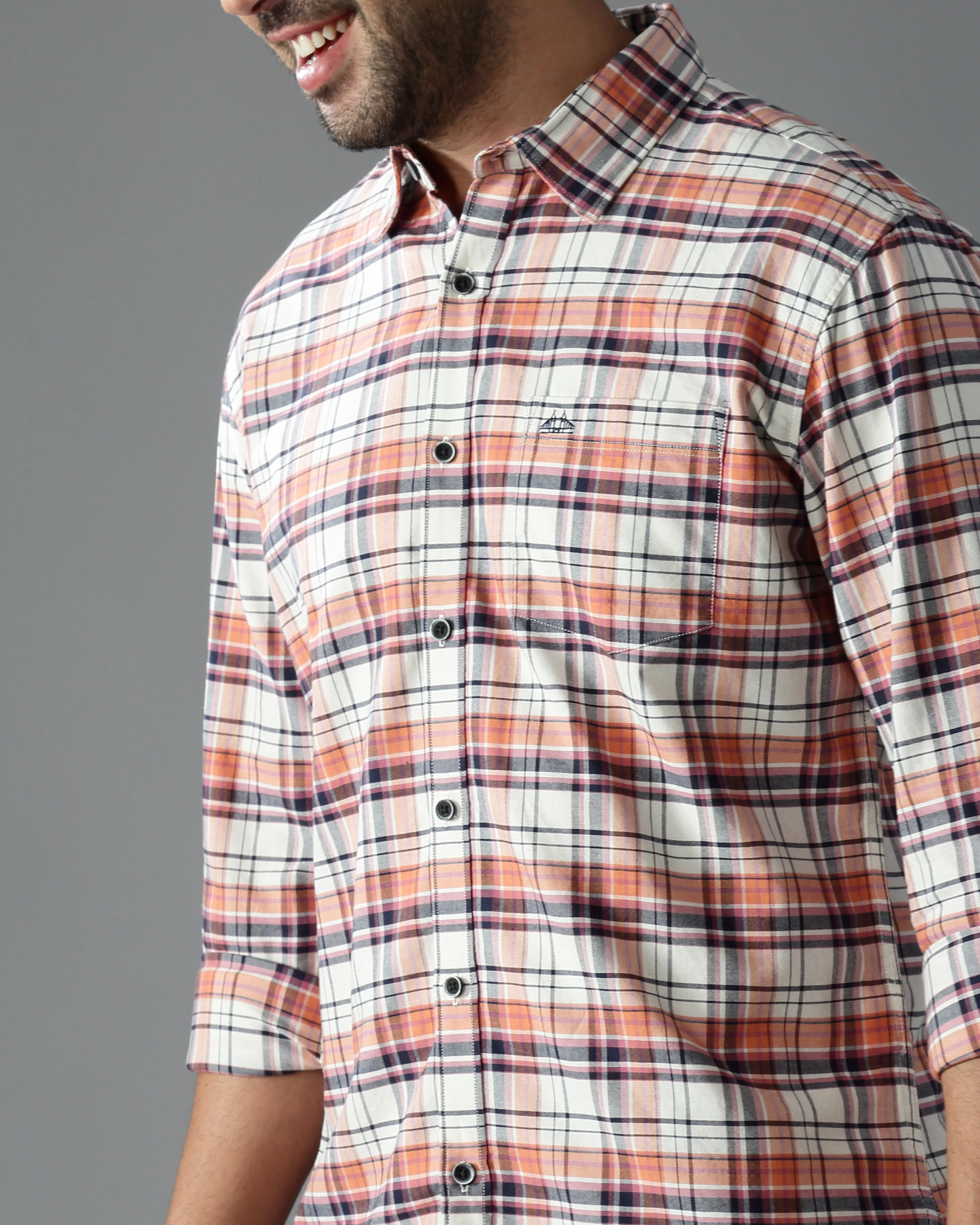 Men Orange Cotton Slim Shirt - Image 5