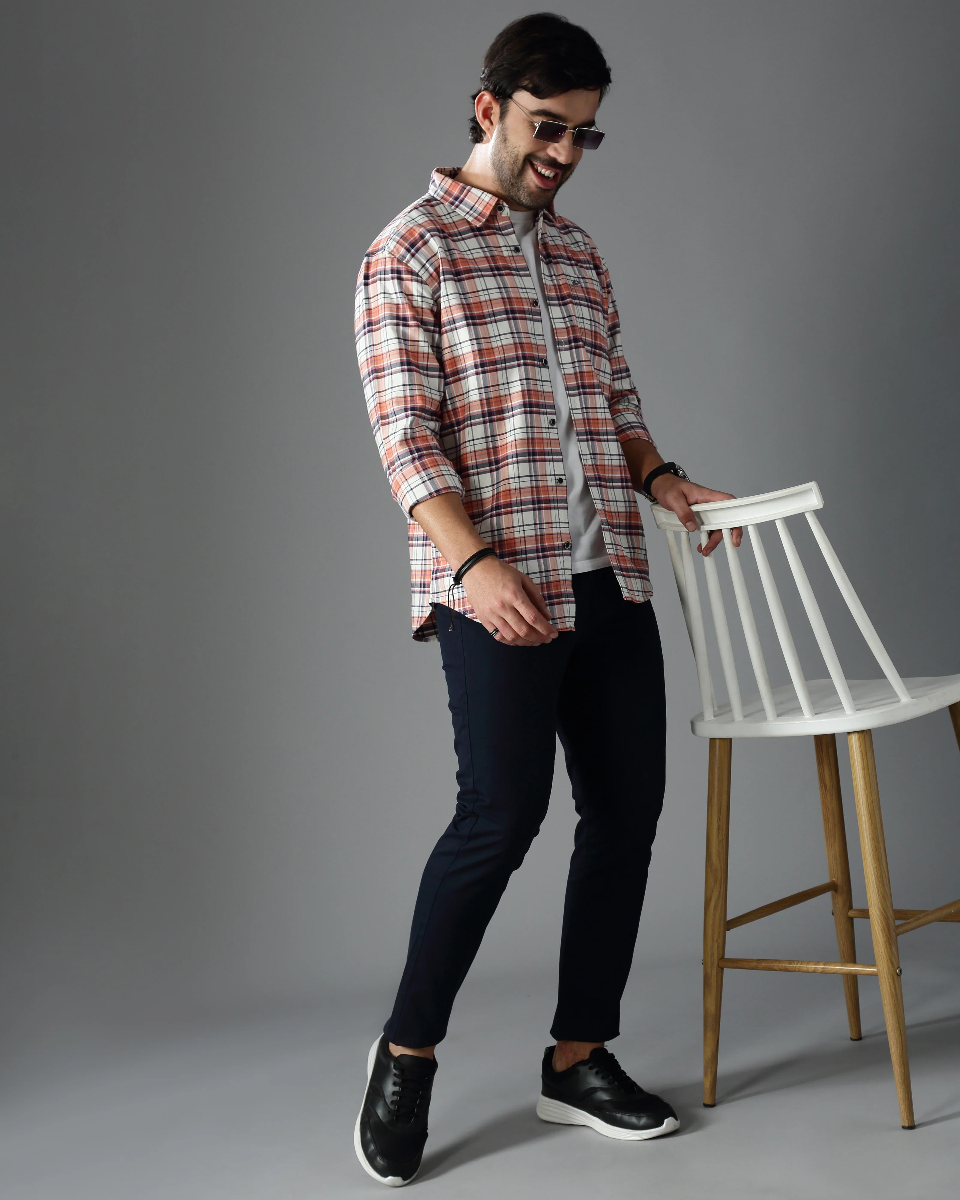 Men Orange Cotton Slim Shirt - Image 6