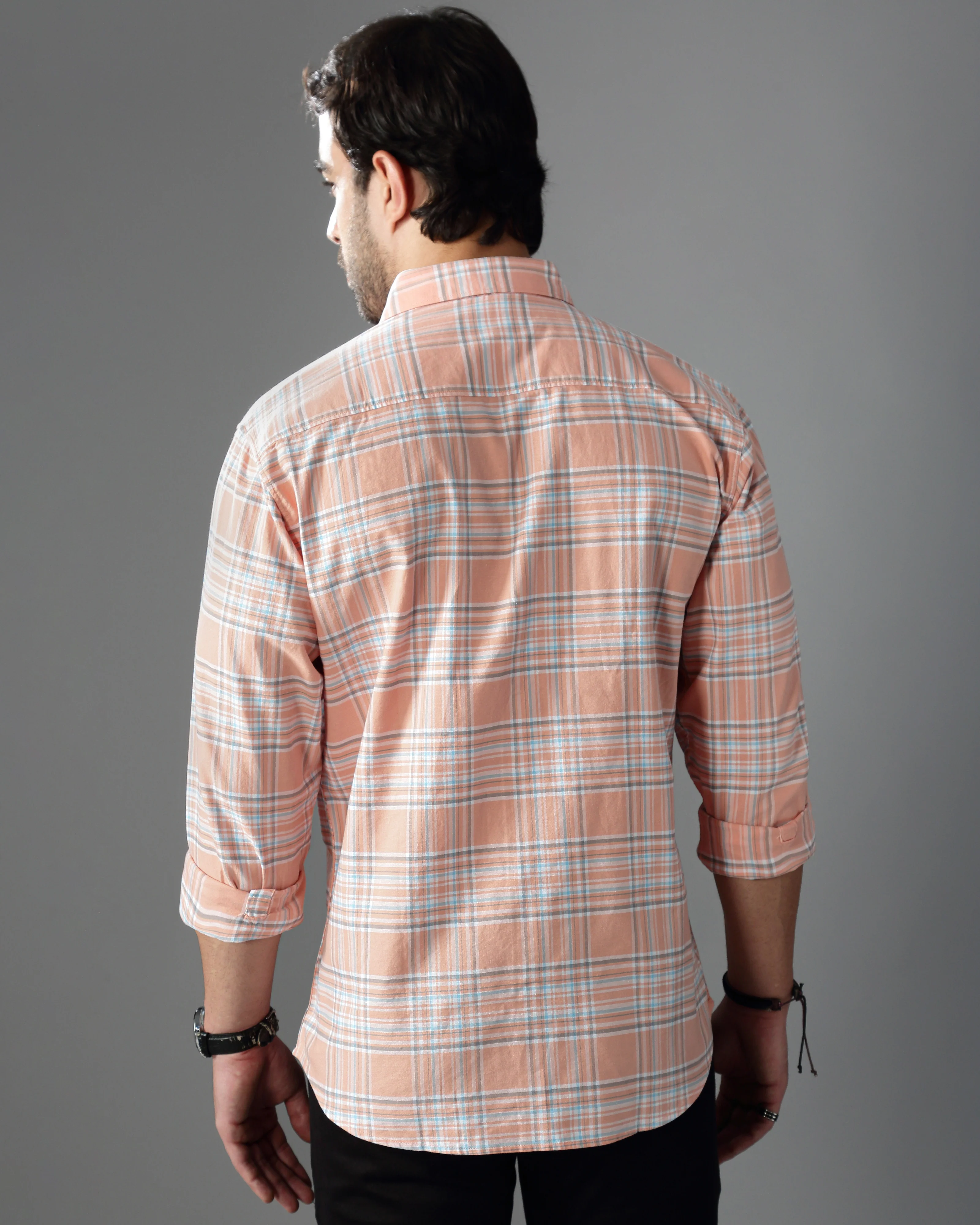 Men Orange Cotton Slim Shirt - Image 3