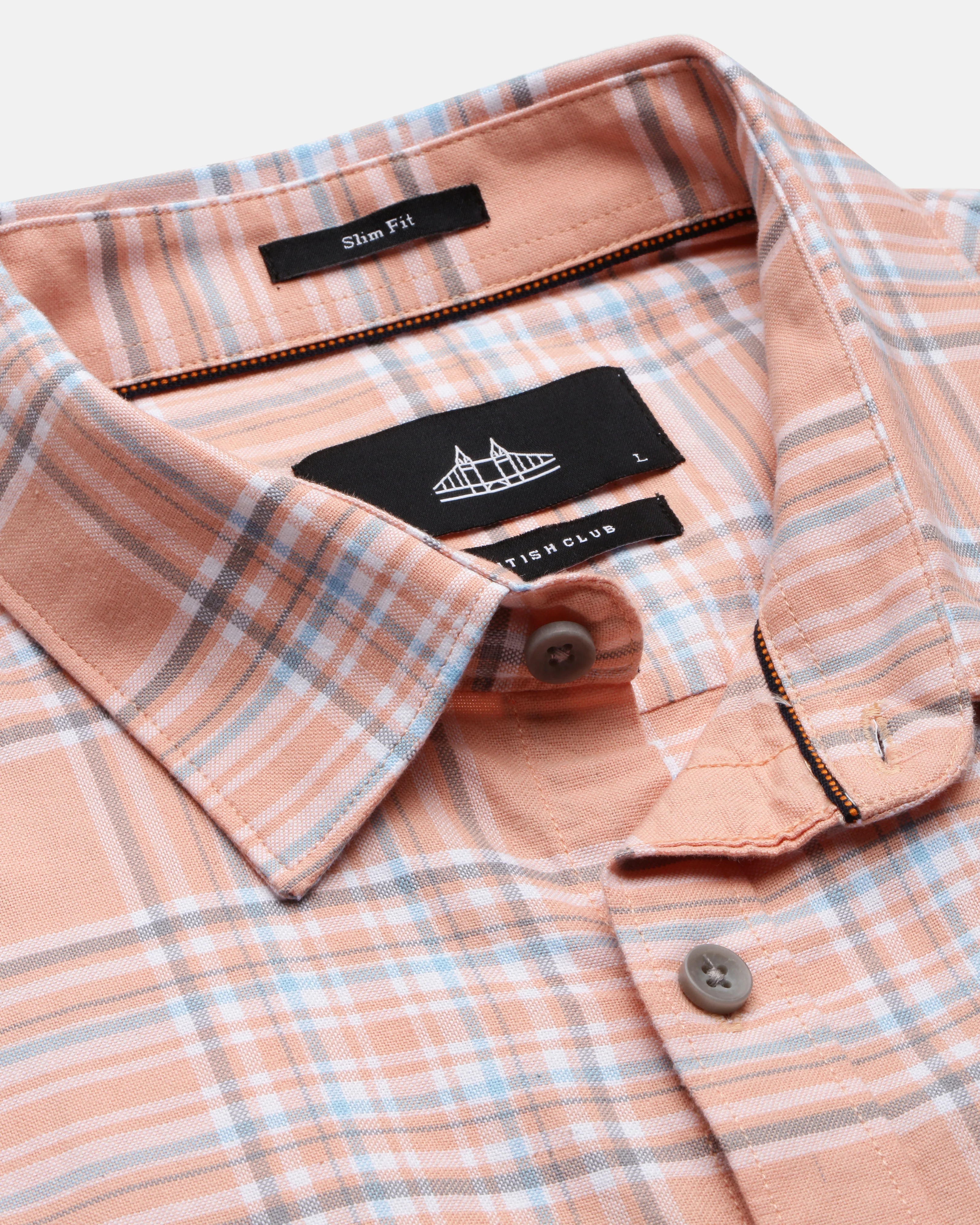 Men Orange Cotton Slim Shirt - Image 4