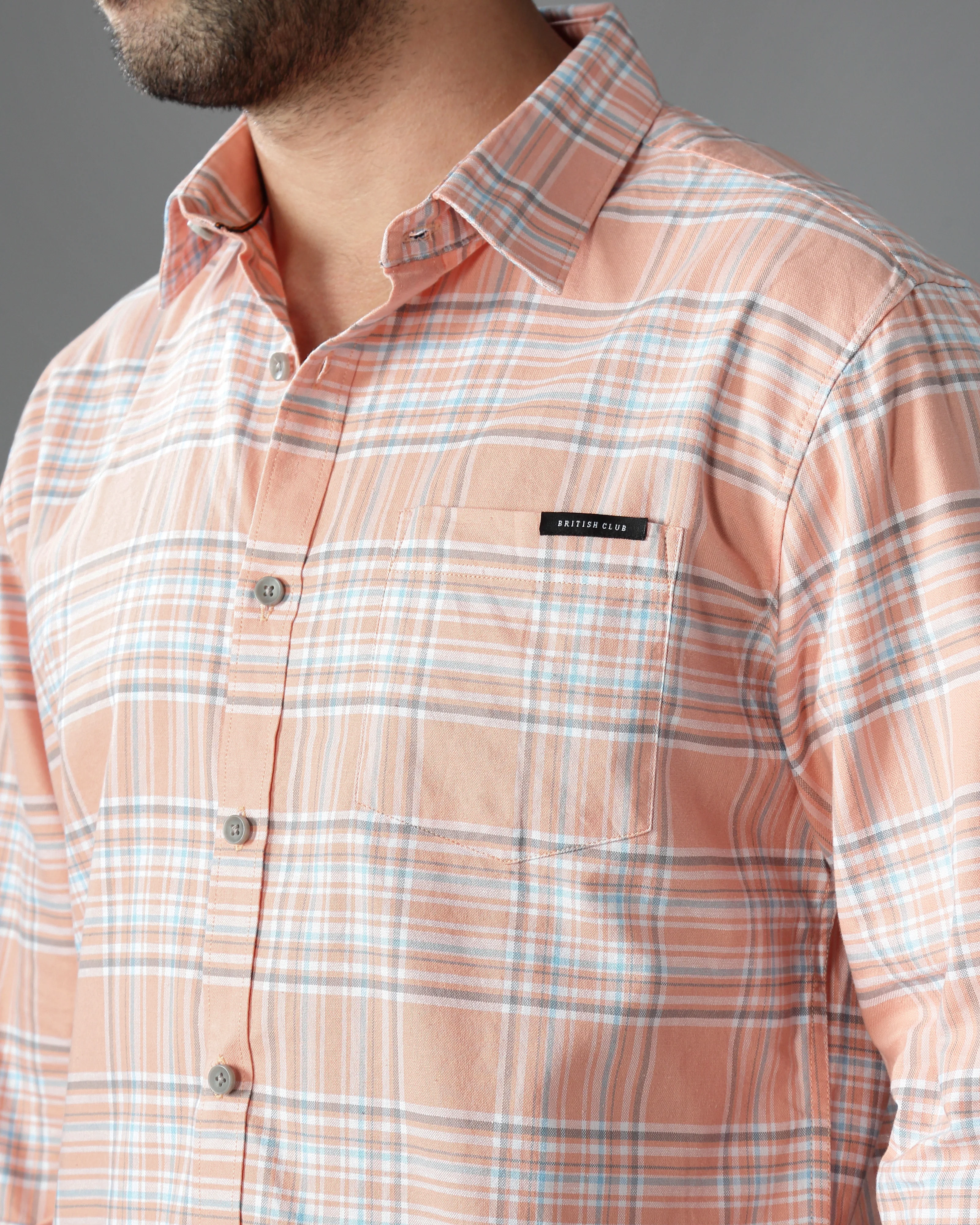 Men Orange Cotton Slim Shirt - Image 5