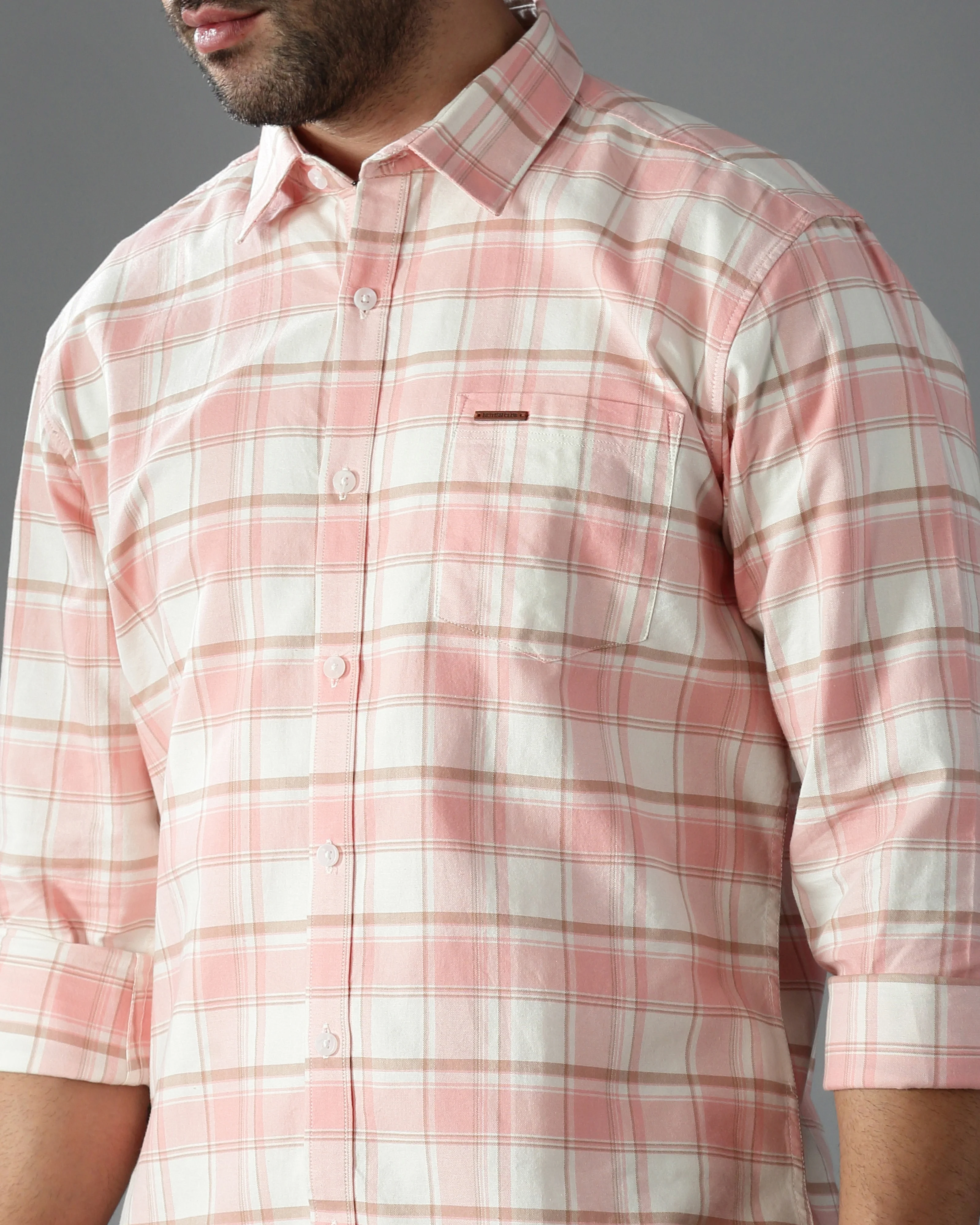 Men Orange Cotton Slim Shirt - Image 2