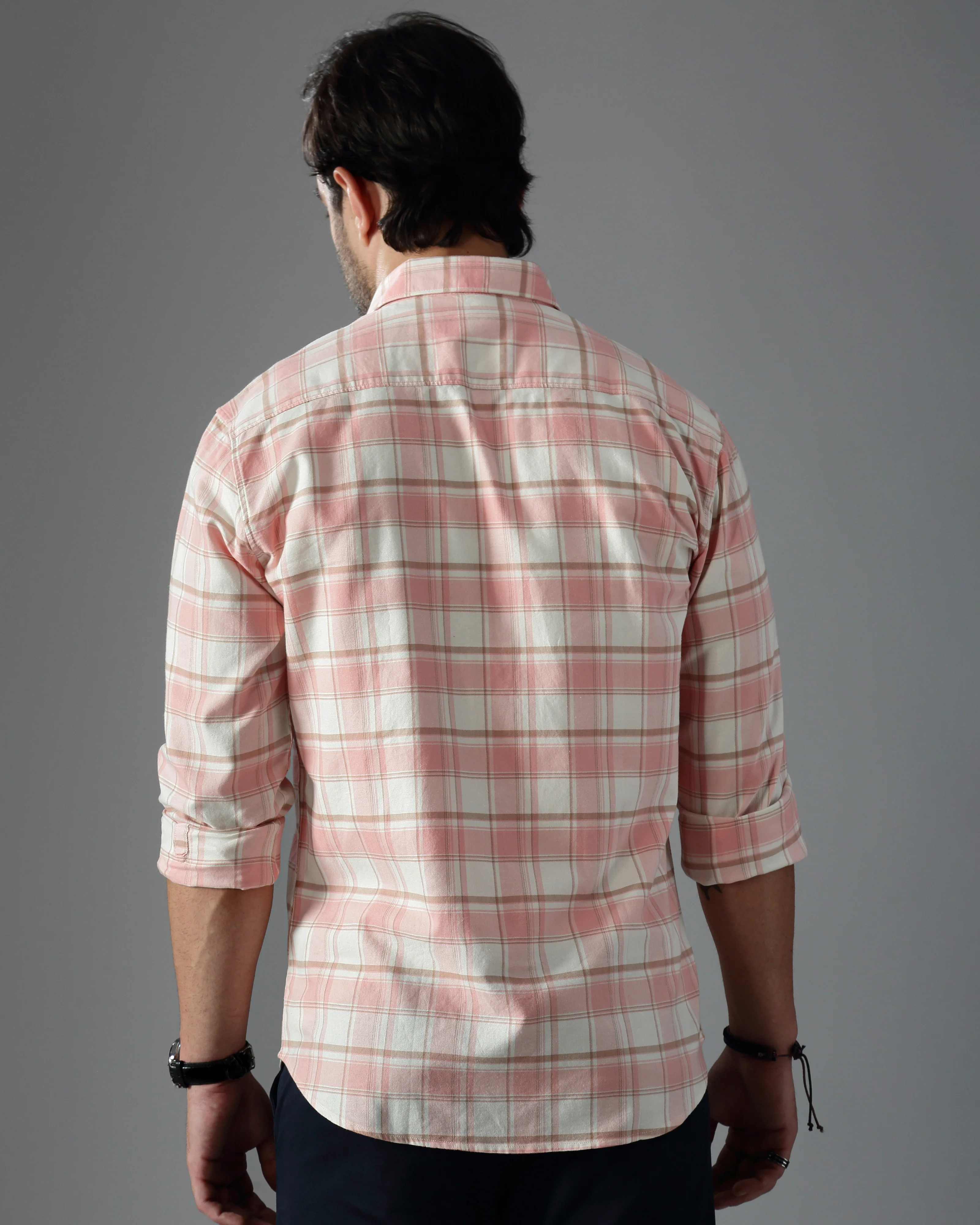 Men Orange Cotton Slim Shirt - Image 5