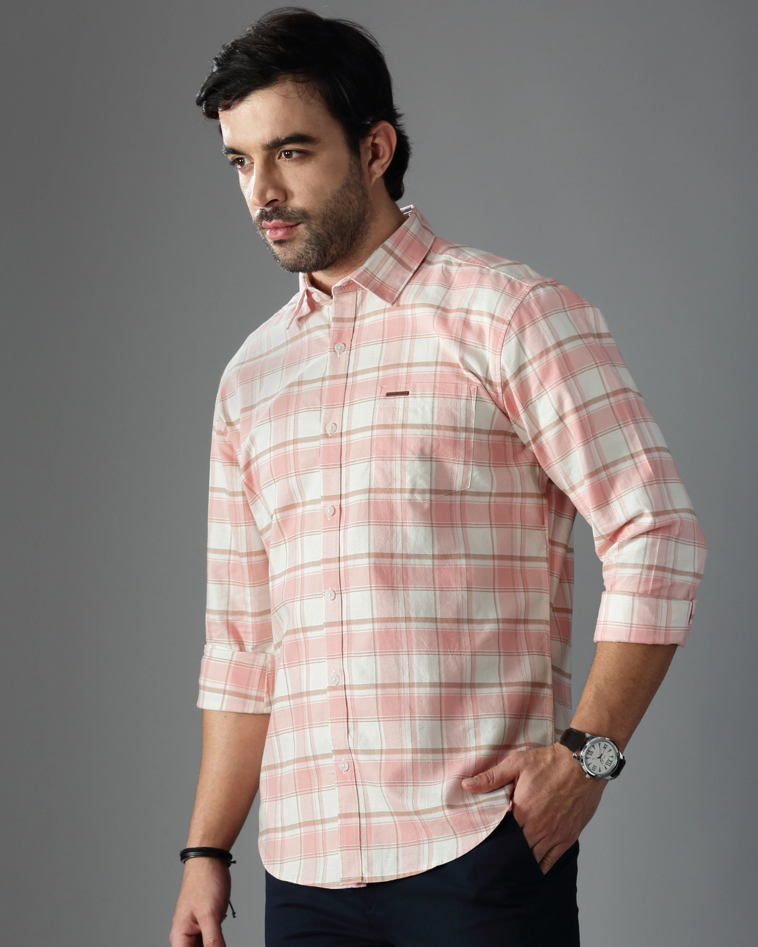 Men Orange Cotton Slim Shirt - Image 6