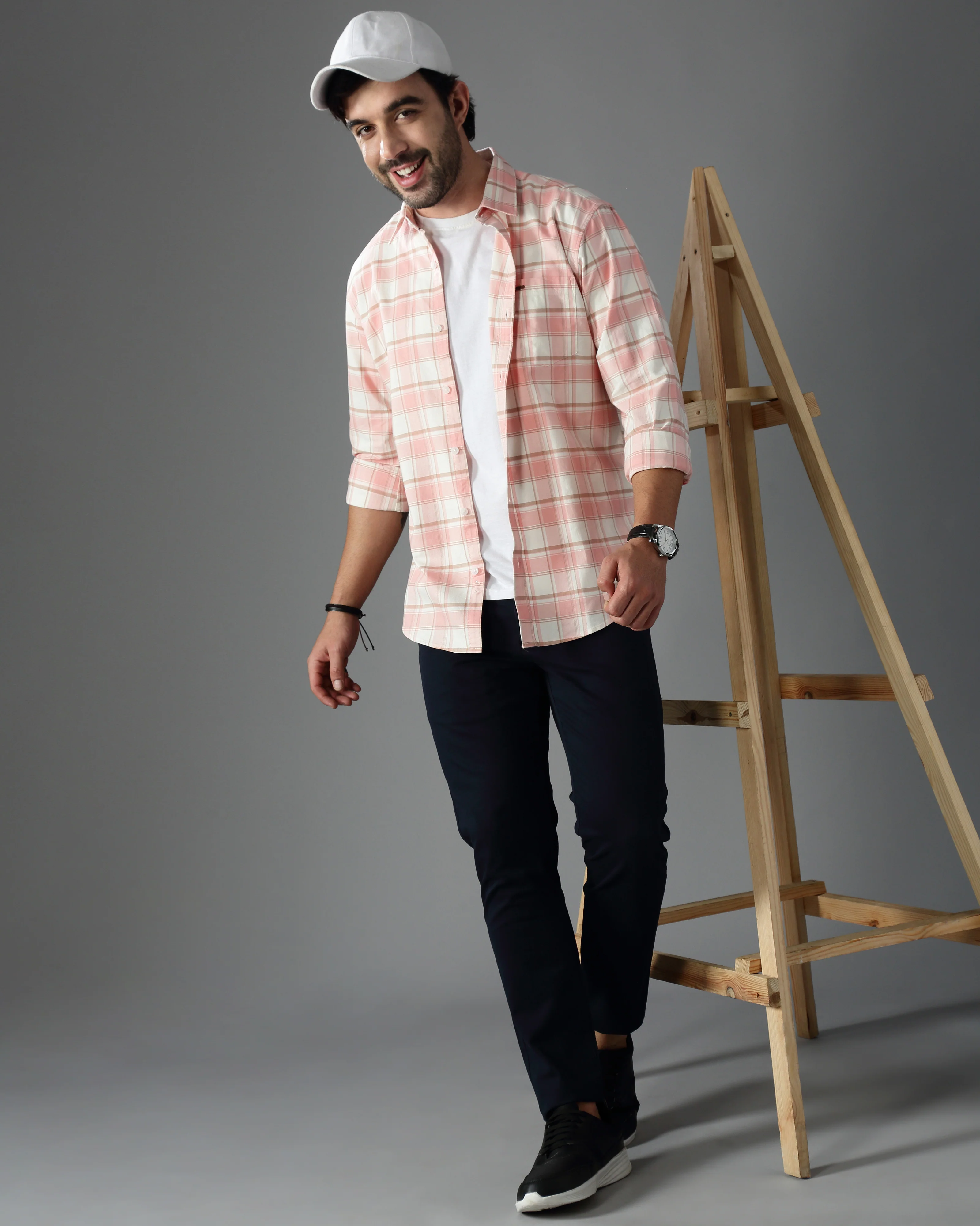 Men Orange Cotton Slim Shirt - Image 7