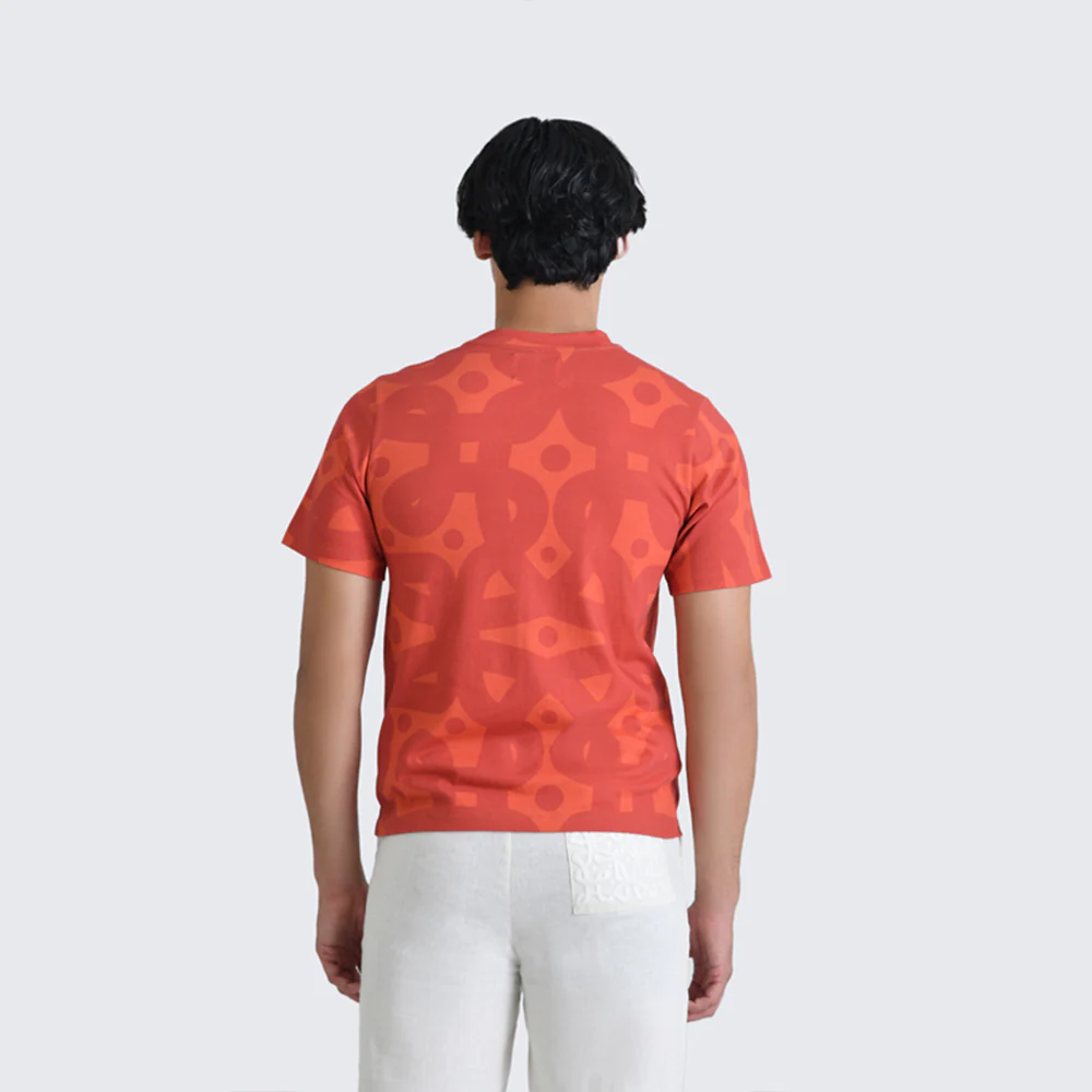 Men Orange Kolam Cotton T-Shirt - Image 2