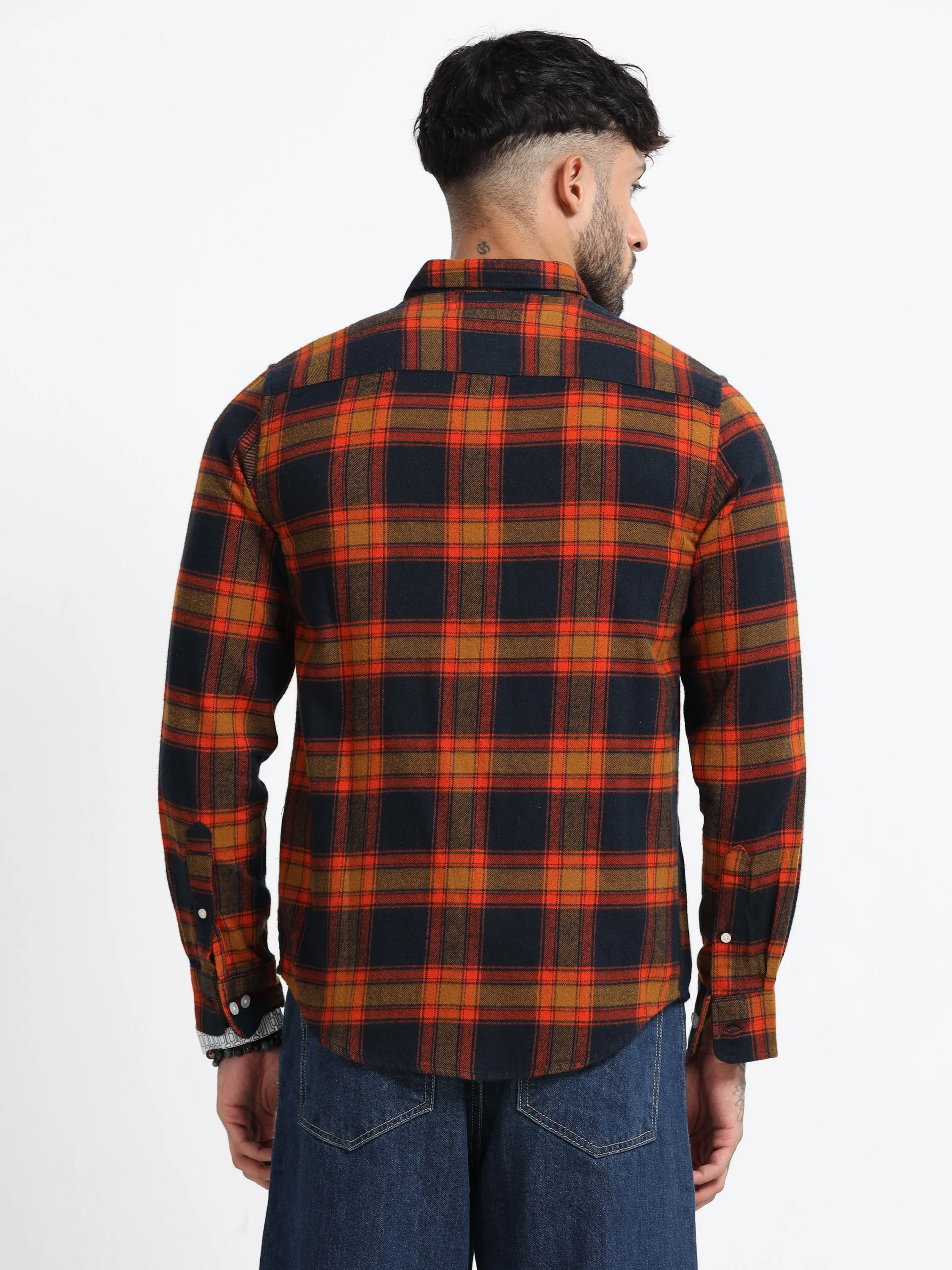 Men Orange Multi Check Shirt - Image 2