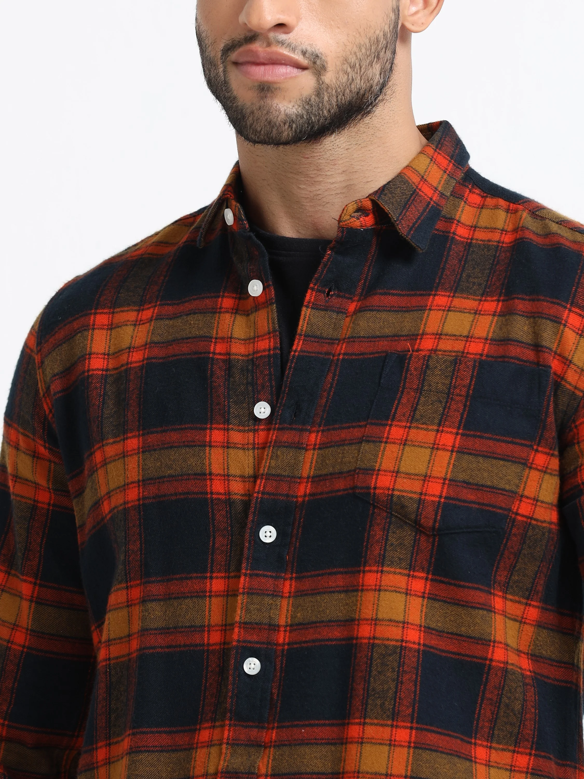 Men Orange Multi Check Shirt - Image 4