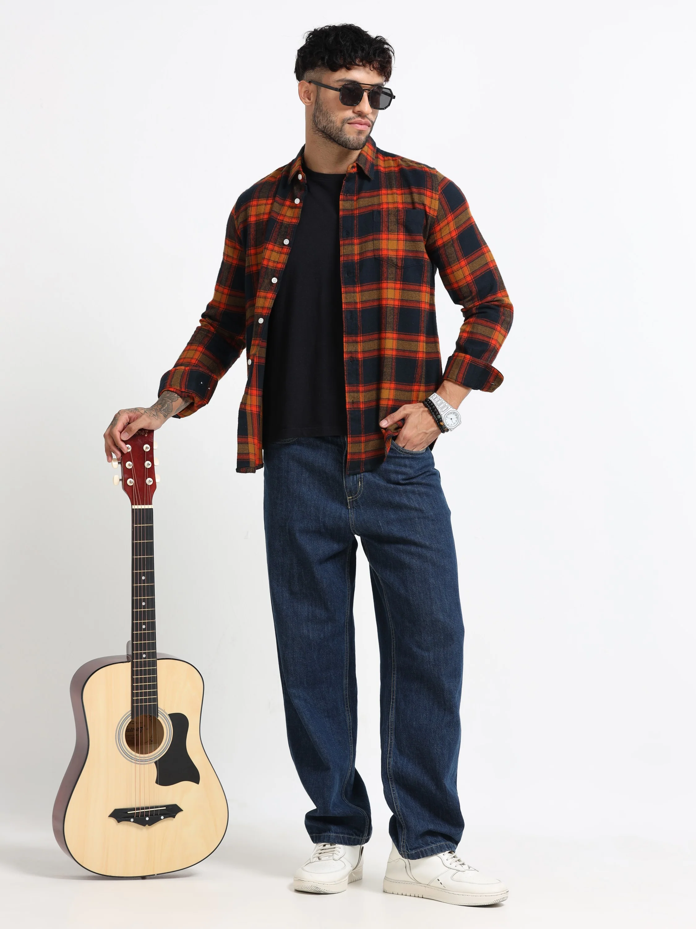 Men Orange Multi Check Shirt - Image 7
